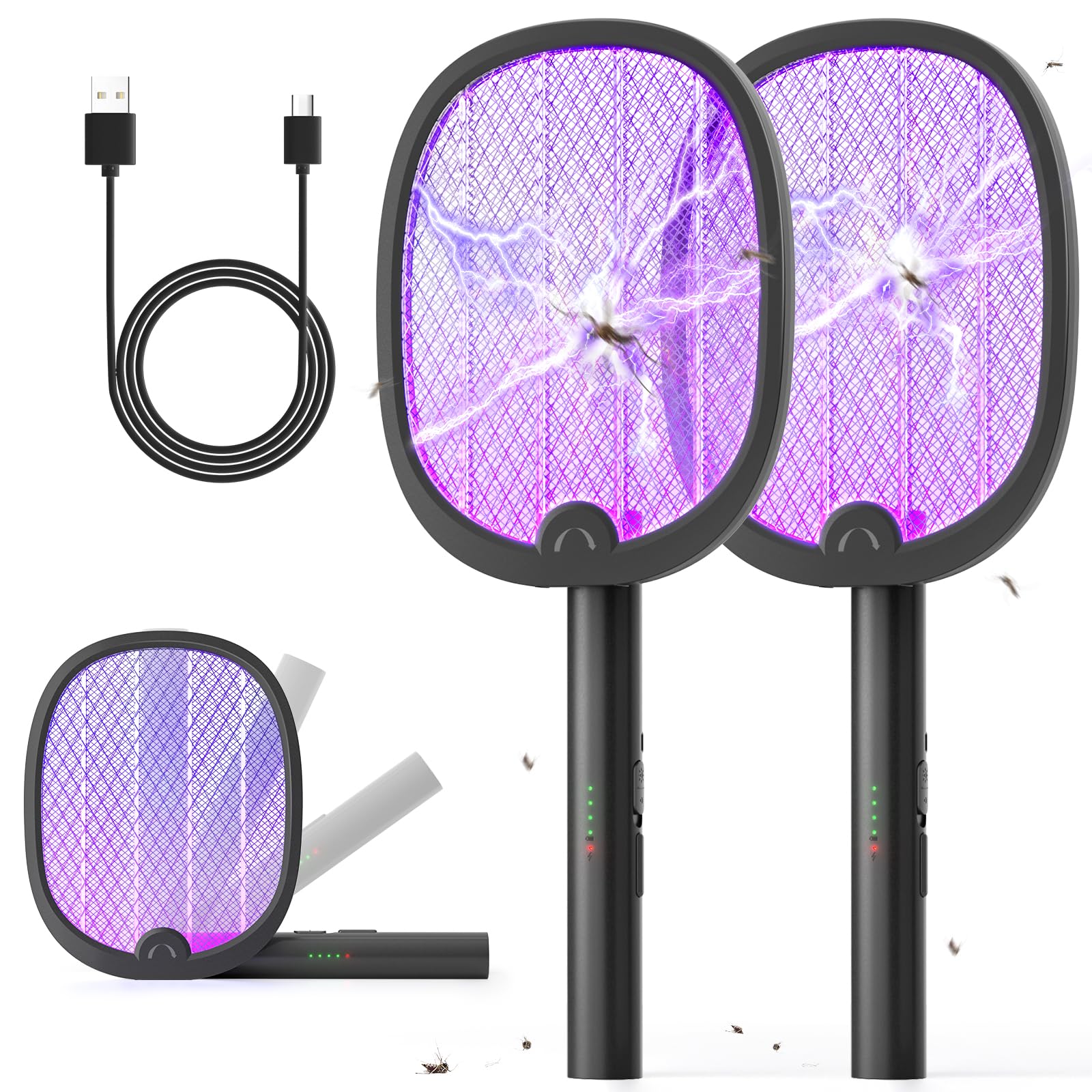 YISSVIC Electric Fly Swatter Foldable Bug Zapper Racket 2 in 1 Mosquito Killer with Attractant Light Rechargeable 1800mAh for Indoor Home Backyard Patio Camping