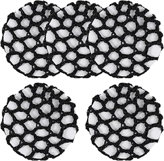 5Pcs Ballet Bun Hair Net for Girls, Reusable Hair Bun Covers for Women, Handmade Crochet Bun Mesh Cover, Stretchy Elastic Edge Thicker Knit Mesh, for Bank Clerk, Nurse, Ice Skater (Black)