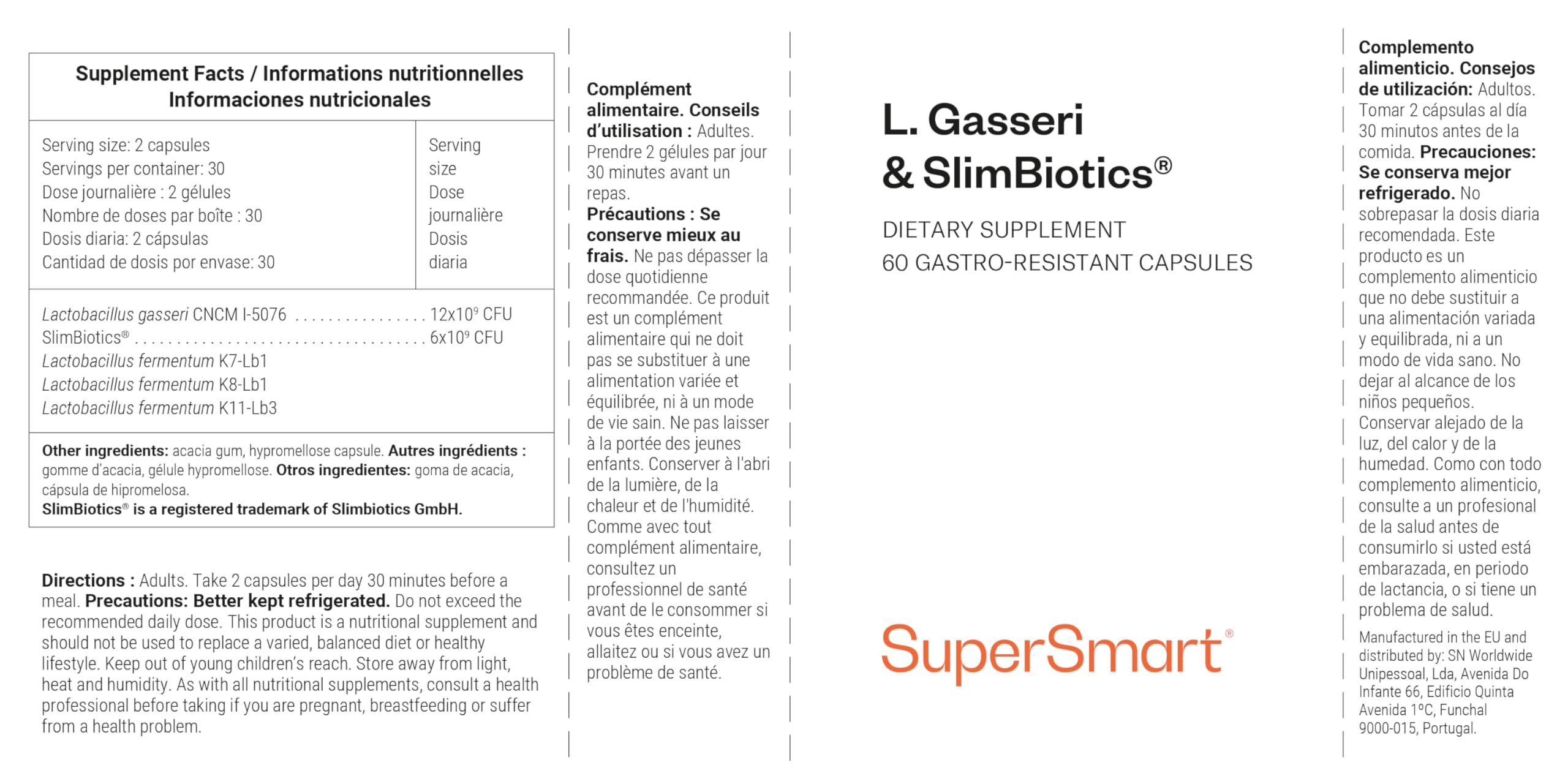 L. Gasseri & SlimBiotics® - Probiotiques pour Régime Minceur - SuperSmart | Perte de Poids et Brûle-Graisse - 18 Milliards de CFU/Jour - Testé Cliniquement - 60 Gélules Gastro-Résistantes