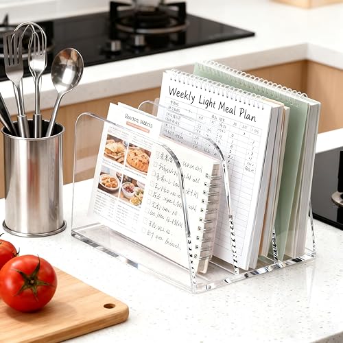 Miniatura 9 de YUXUN Organizador clasificador de archivos de escritorio de acrílico transparente, organizador de archivos vertical, estantería de 3 secciones para