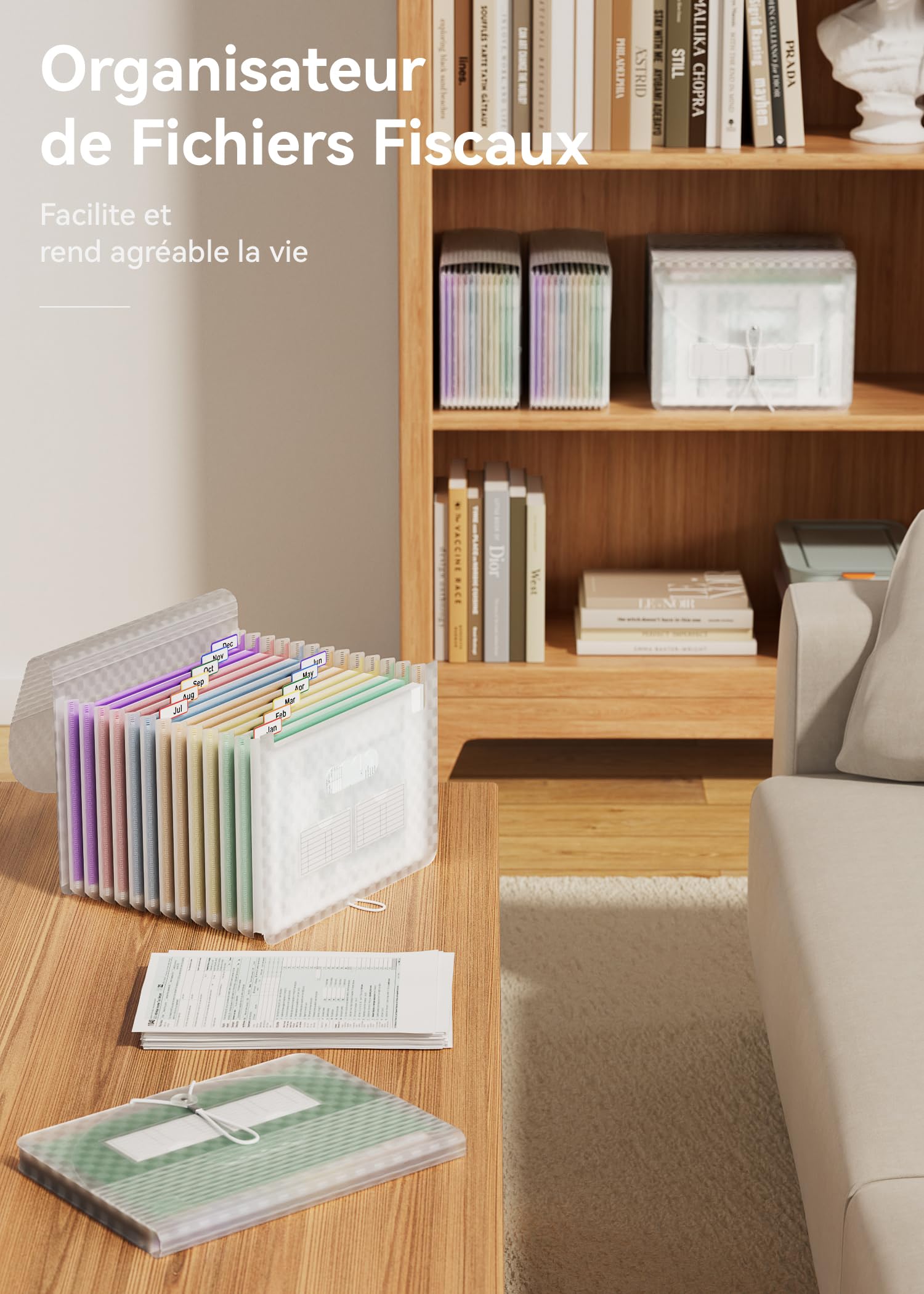 ABC life A4 Rangement Papier Administratif Trieur 12 Compartiments,A4 Trieur Document avec Motif de Grille, Portable Valisette Trieur Accordeon, Accordéon Organiseur de Dossiers de Fichiers(Vert)