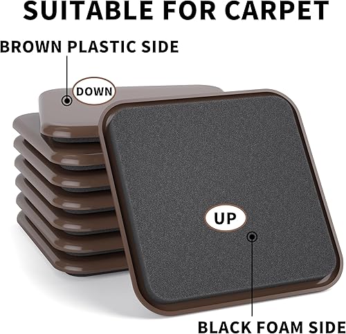 Miniatura 4 de Deslizadores de muebles, 20 unidades de 3 12 pulgadas cuadradas marrones para muebles, deslizadores de muebles resistentes, almohadillas móviles