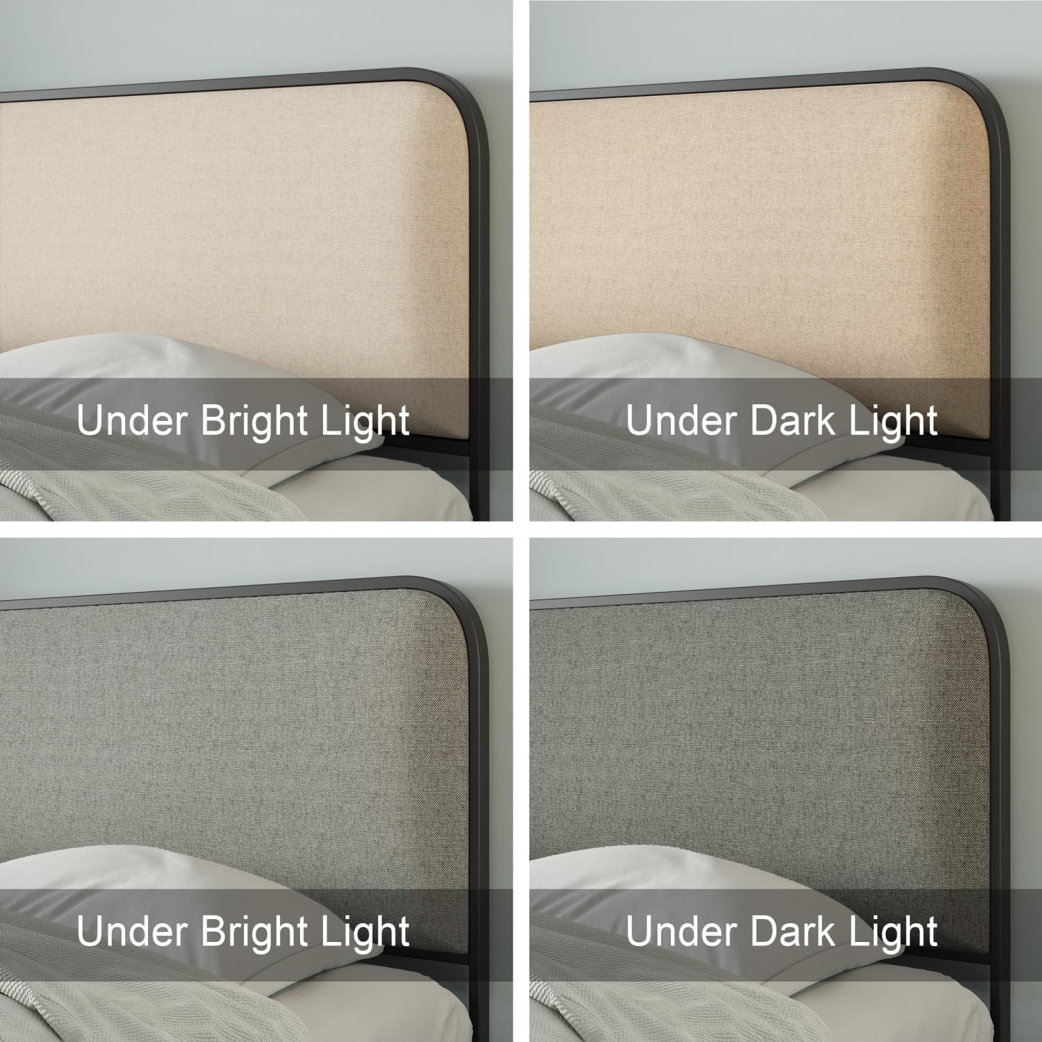 Modern Metal Bed Frame with Curved Upholstered Headboard and Footboard, Under Bed Storage, Heavy Duty Metal Slats, King Size, Beige