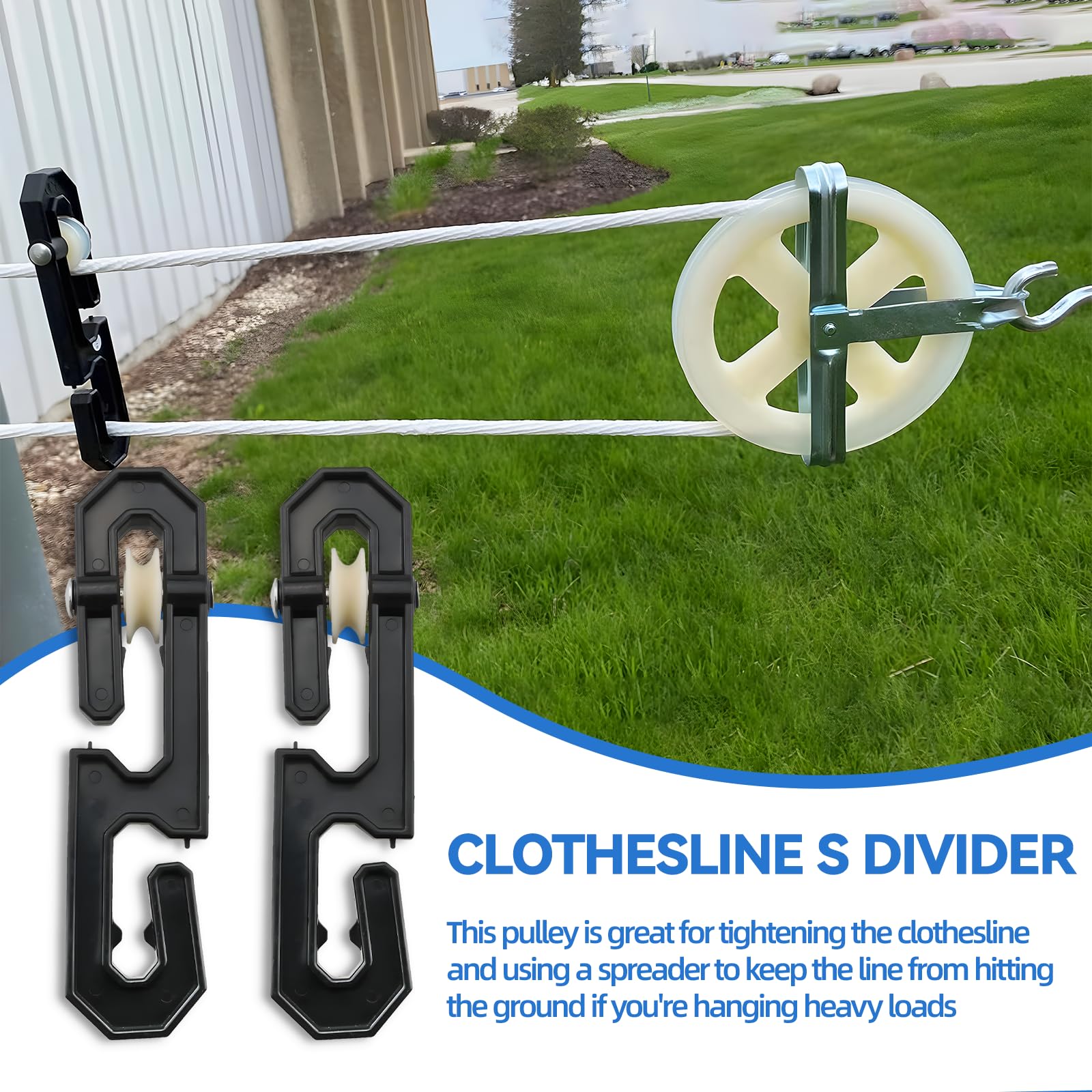 Wäscheleine Seilzug Kit, 50m Polyester Wäscheleine Seil Outdoor | Wäscheleine Seilzug Kit, mit S Separator Spreizer, Seilspanner, Haken für Kleidung, Wäscheleine Kit Outdoor