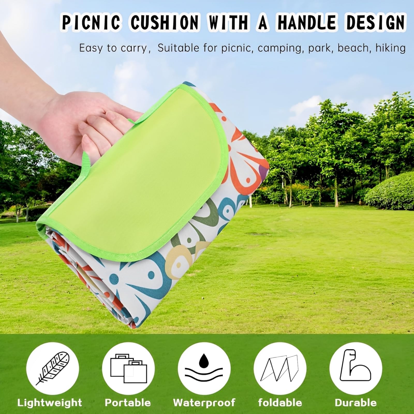 Coperta Picnic Impermeabile 150x200cm Pieghevole Tappetino Campeggio Spiaggia Parco Multicolore