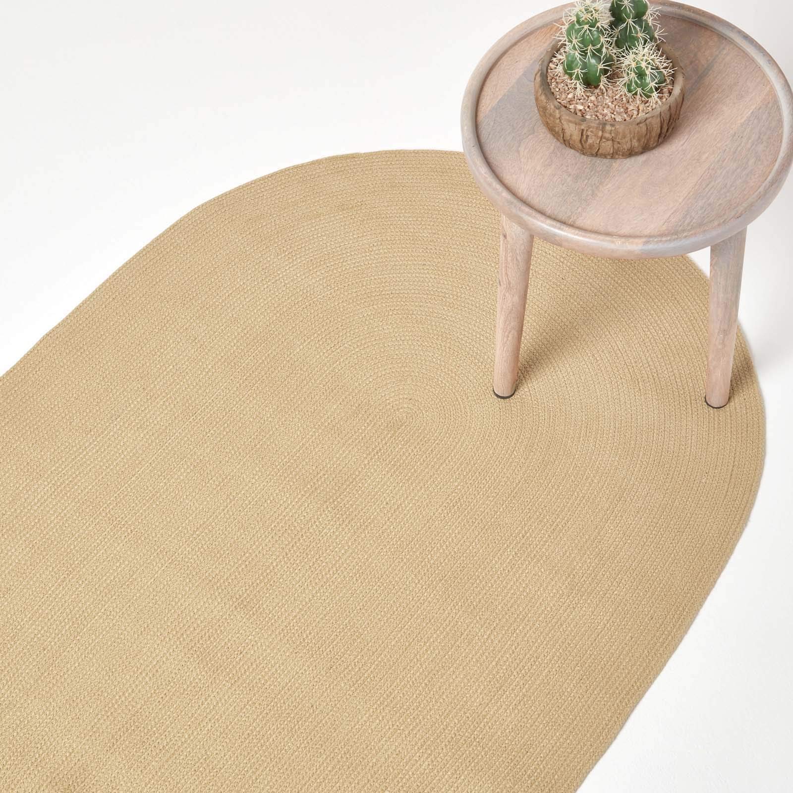 Homescapes ovaler Teppich Natur 90 x 150 cm – geflochten, Wendeteppich aus Baumwolle