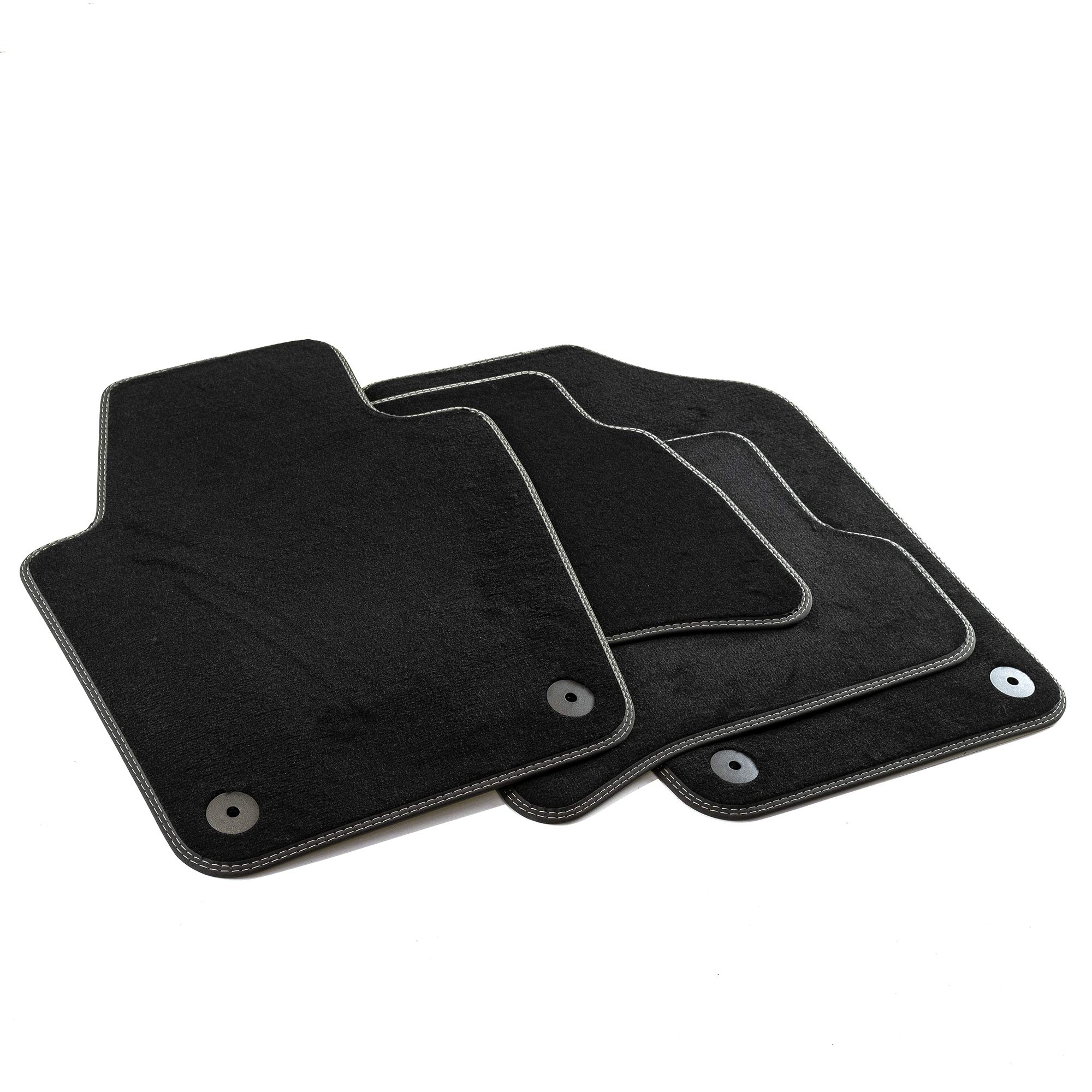 MDM PRO-3748 Floor Mats for Volkswagen Polo V (6R) 05.2009 > 09.2017 / Seat Ibiza 2008 > 05.2017 / Skoda Fabia III 2014 Velour Nylon Faux Leather Edges and Double Stitching Chrome Stitching