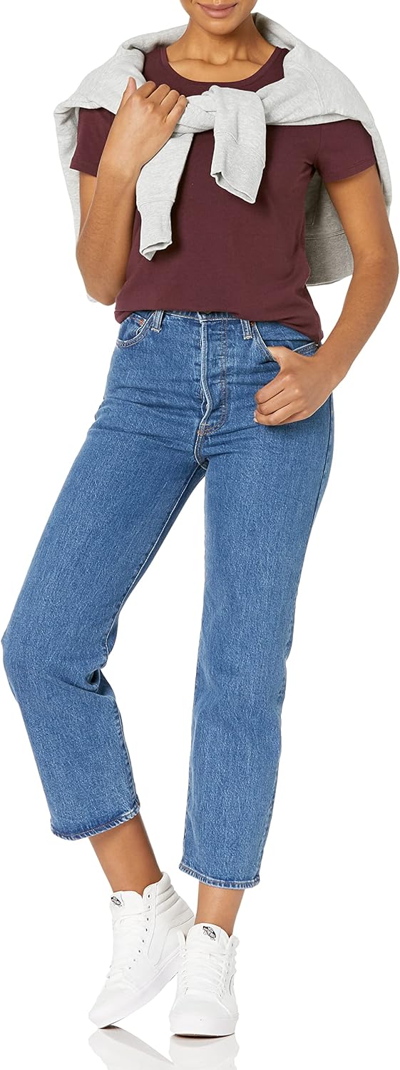 Amazon Essentials Women's Classic-Fit Short-Sleeve Crewneck T-Shirt, Multipacks 2 Burgundy/Navy Small