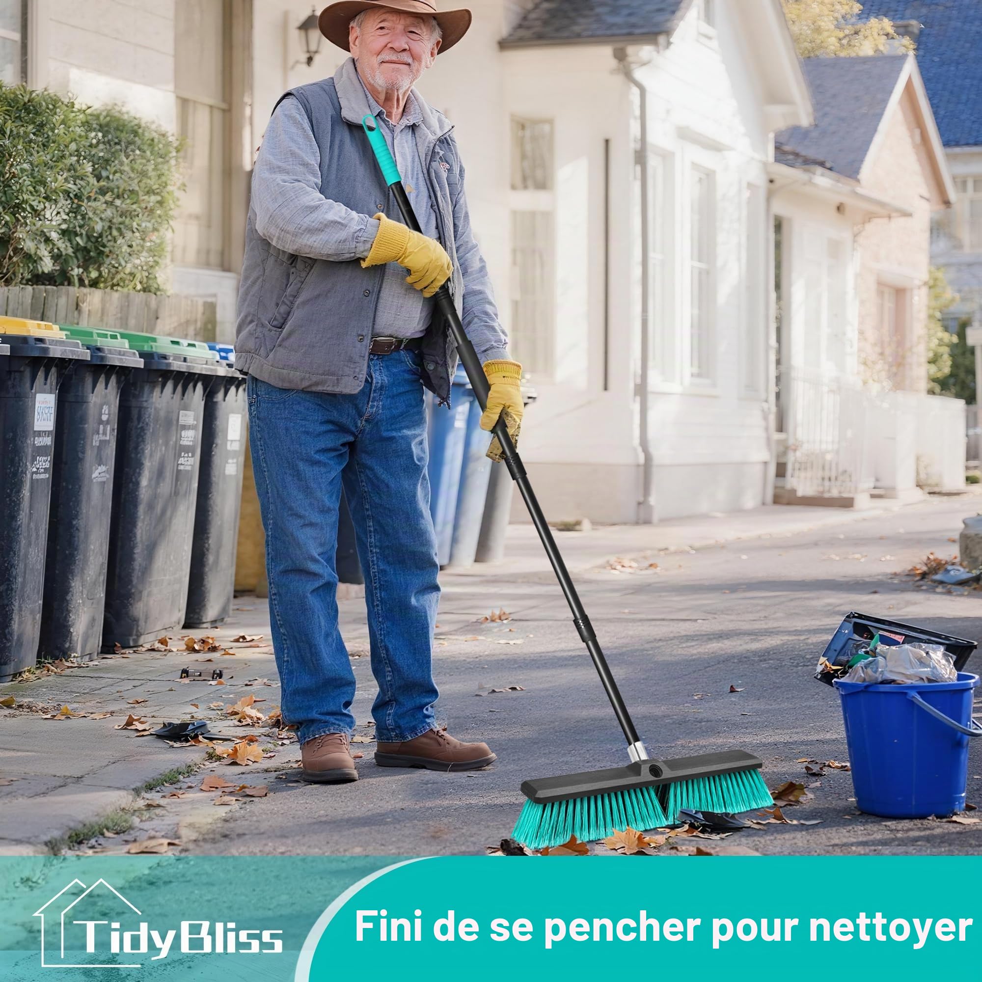 TidyBliss 45 cm Balai Brosse Exterieur, Grande Brush Commerciale à Poils Durs avec Manche Long de 160 cm pour Garage, Atelier, Jardin, Cour, Terrasse, Rue, Entrepôt, Pelouse, Allée (Vert)