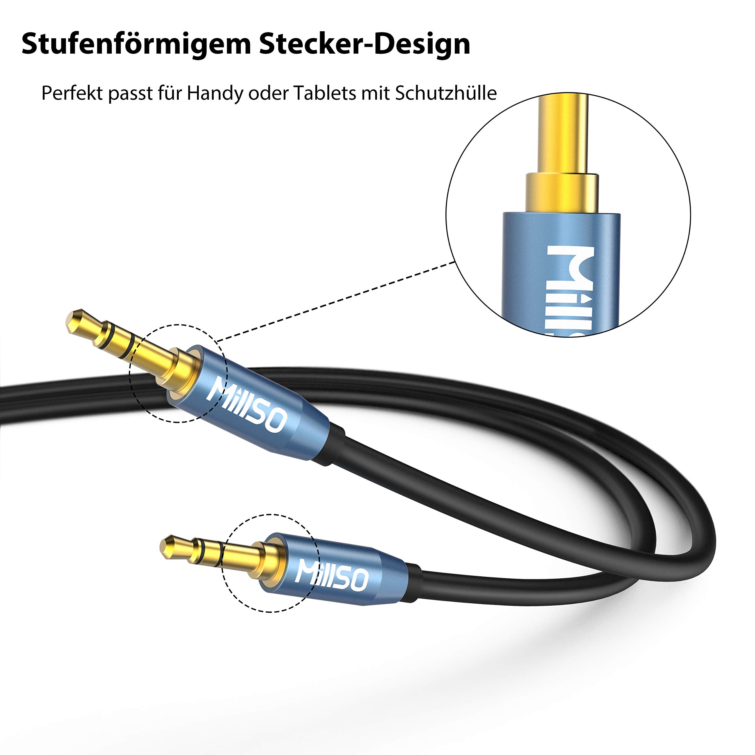 MillSO Rozdzielacz audio jack Y adapter 3,5 mm wtyczka na 2 x 3,5 mm wtyk z pozłacanymi stykami Audio Aux Splitter do telefonu komórkowego, PC, głośników i słuchawek -2,4 m
