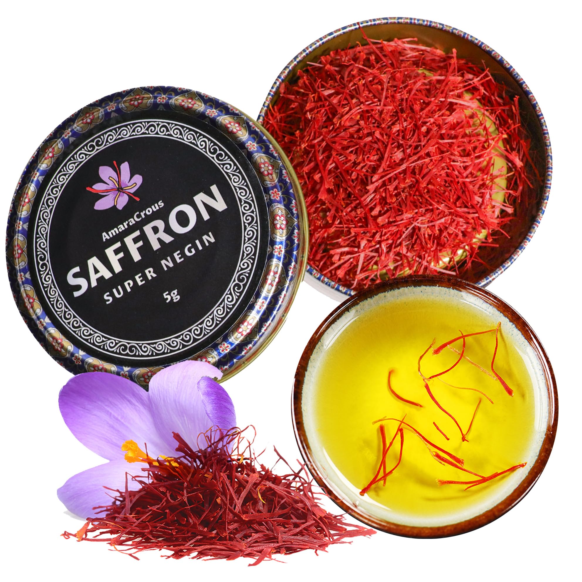 AmaraCrous Premium Saffron Threads – Super Negin Grade, 5g – 100% Pure & Natural, Hand-Harvested, Persian Saffron for Cooking, Tea, Paella, Rice,