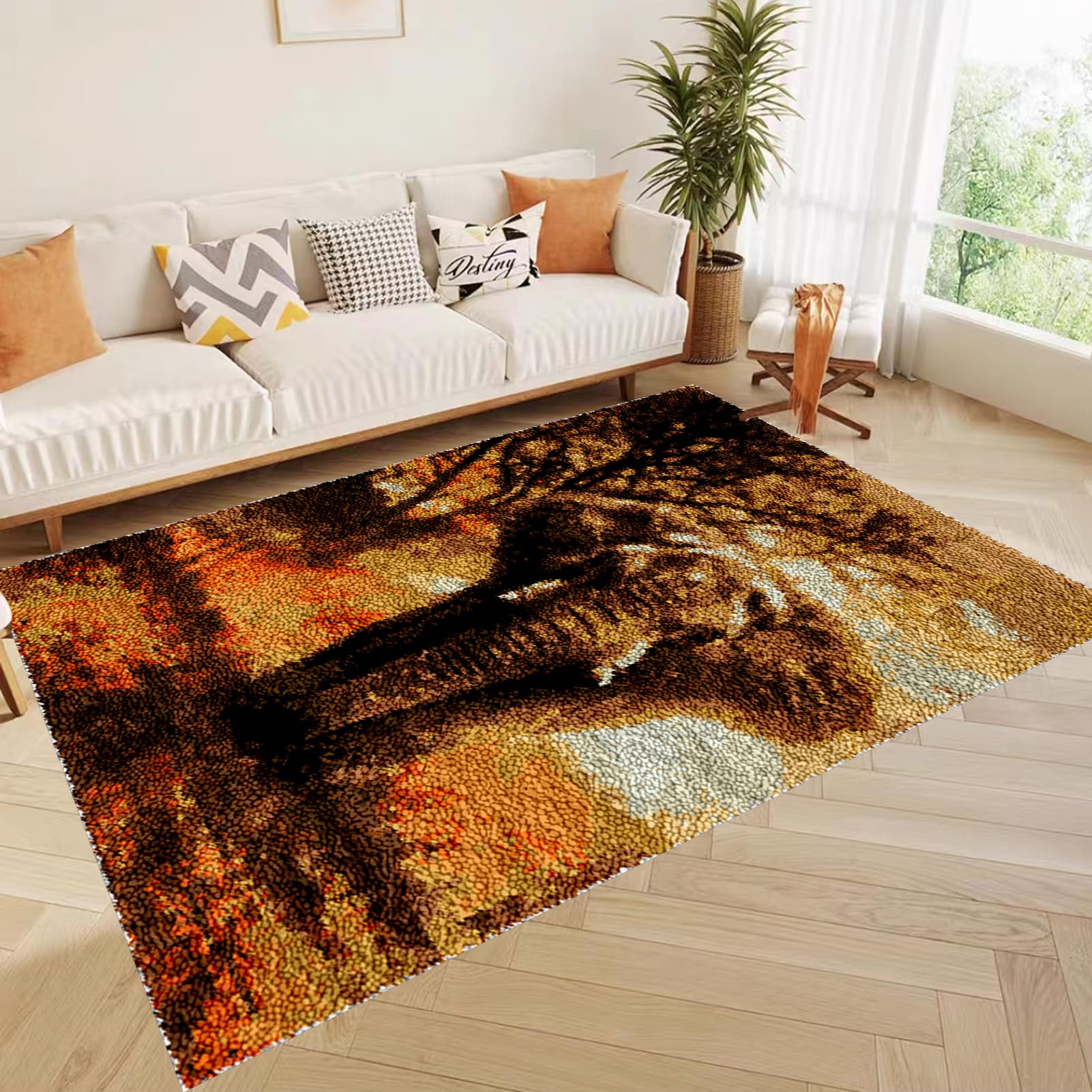 Kit per tappeto con gancio a scrocco, per adulti, fai da te, ricamo, kit con tela stampata, filato all'uncinetto, cuscino da pavimento, grande tappeto a gancio, kit per la decorazione della casa, 60 x
