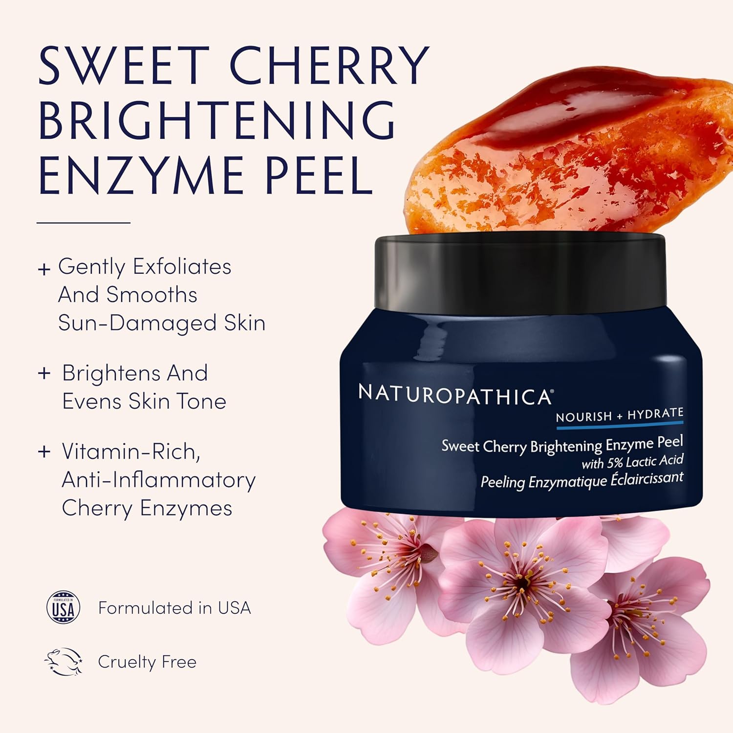 Naturopathica Sweet Cherry Brightening Enzyme Peel, Exfoliating Facial Peel Treatment, Antioxidant Rich Facial Mask to Nourish Skin, 1.69 fl oz