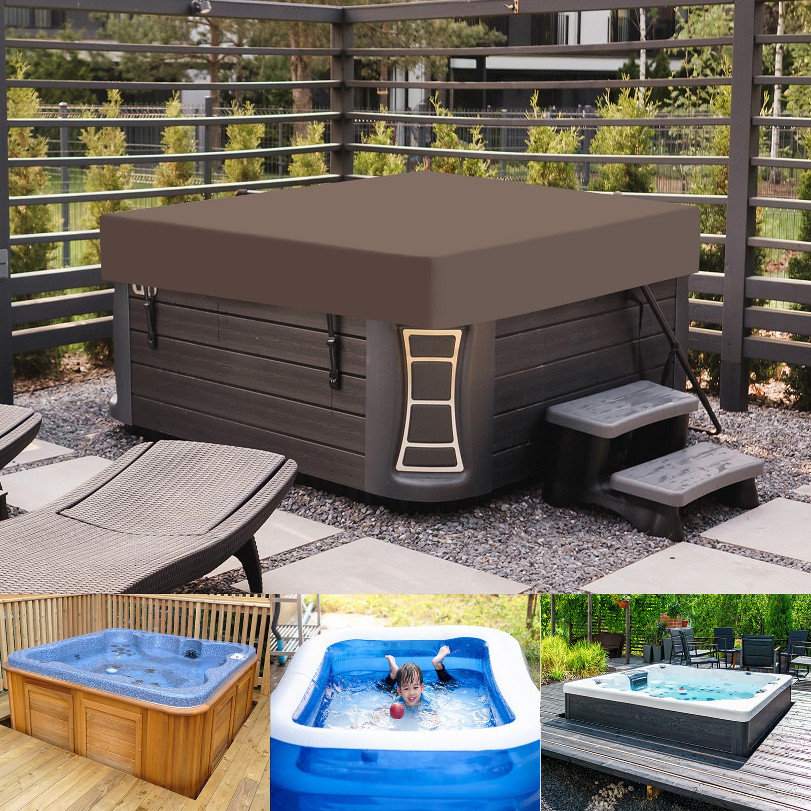 PATIKIL 200x200x30cm Quadrato Telo Copertura Rettangolare per Piscine 210d Oxford Coperture Copri Vasca da Bagno Idromassaggio Impermeabile Protezione Patio Mobili Calda Esterno, Grigio