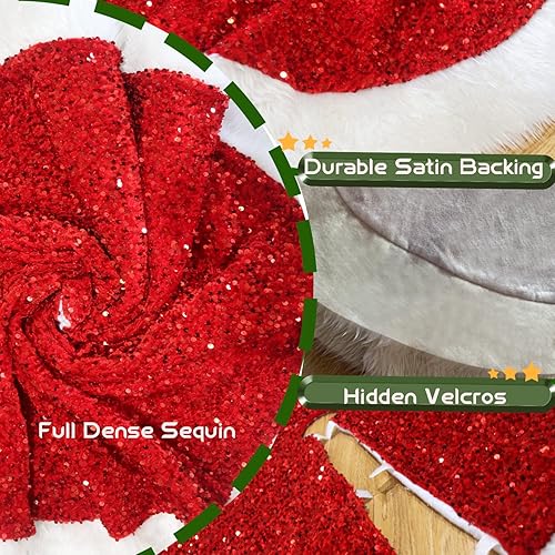 Miniatura 8 de Falda de árbol de Navidad de 48 pulgadas, lentejuelas azules brillantes con piel sintética para árbol de Navidad grande de 5 a 7 pies, decoración de