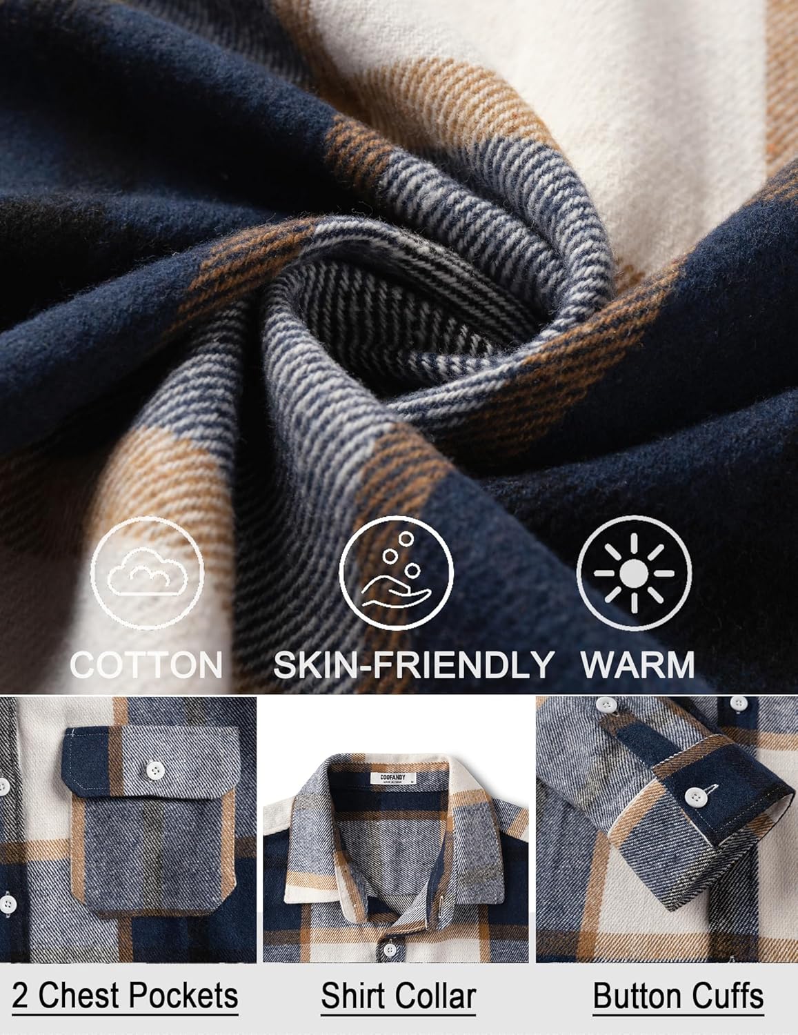 COOFANDY Mens Flannel Shirts Long Sleeve Plaid Shirt Jacket Button Down Shirt with Pockets - Image 4