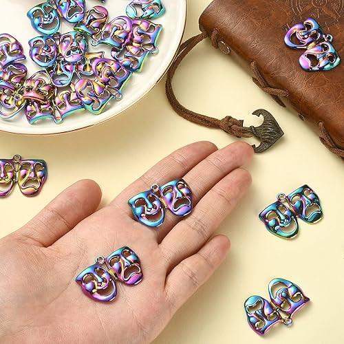 Miniatura 3 de LiQunSweet 20 piezas coloridas de comedia y tragedia facial de maquillaje y actriz dijes de máscara de drama Mardi Gras para hacer joyas