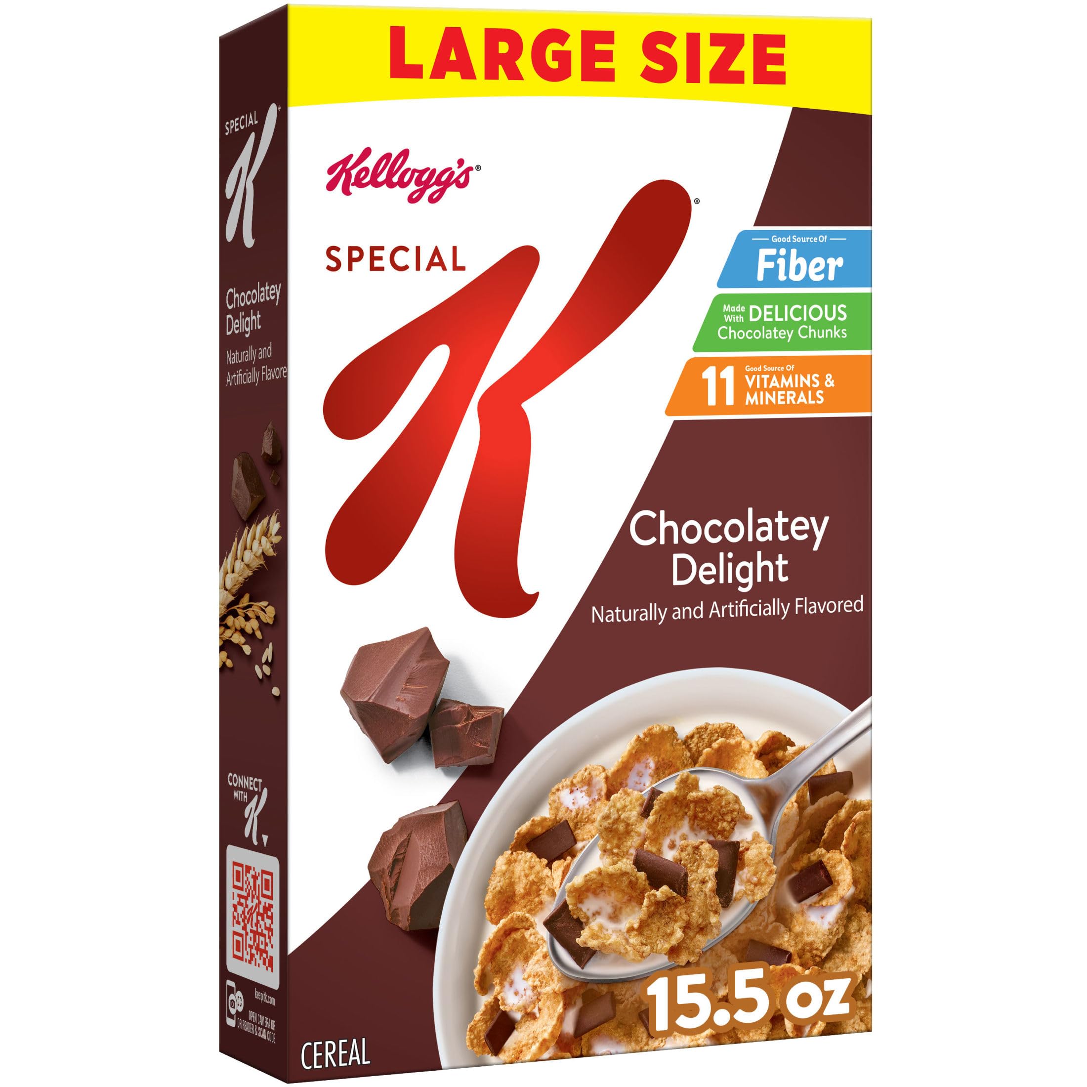 Kellogg's Special K Chocolatey Delight Breakfast Cereal, Good Source of Fiber, Large Size, 15.5 oz