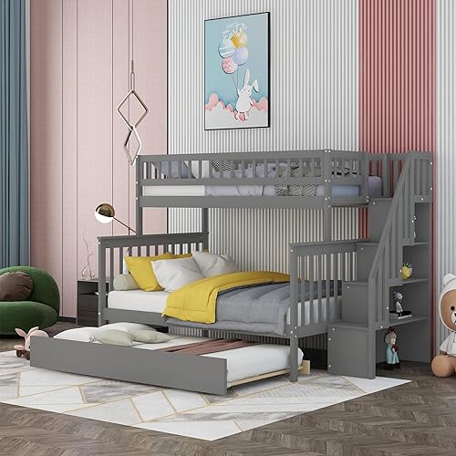 Harper Bright Designs Litera de madera completa sobre matrimonial con nido litera matrimonial separable que se puede separar en 2 camas con