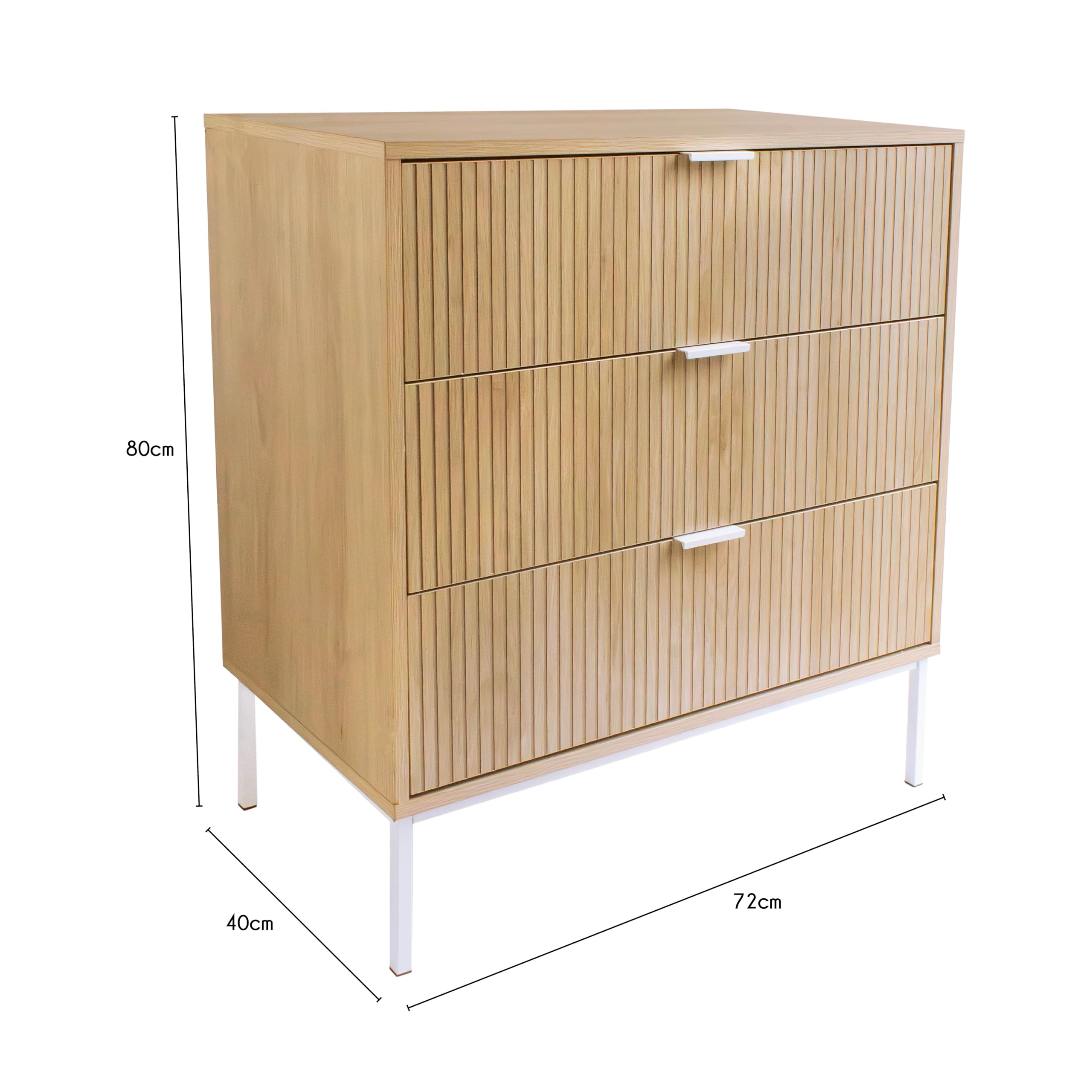 Box and beyond - Commode - 72 x 40 x 80 cm - Bois - 3 Tiroirs - Rangement - Salon, Salle à Manger, Entrée, Couloir - Style Scandinave et Naturel