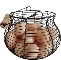 Vista 7 de LINCOUNTRY. Cesta de huevo de gallina para recoger huevos, cesta de huevos de alambre de granja para recoger huevos frescos con asa, cesta de metal