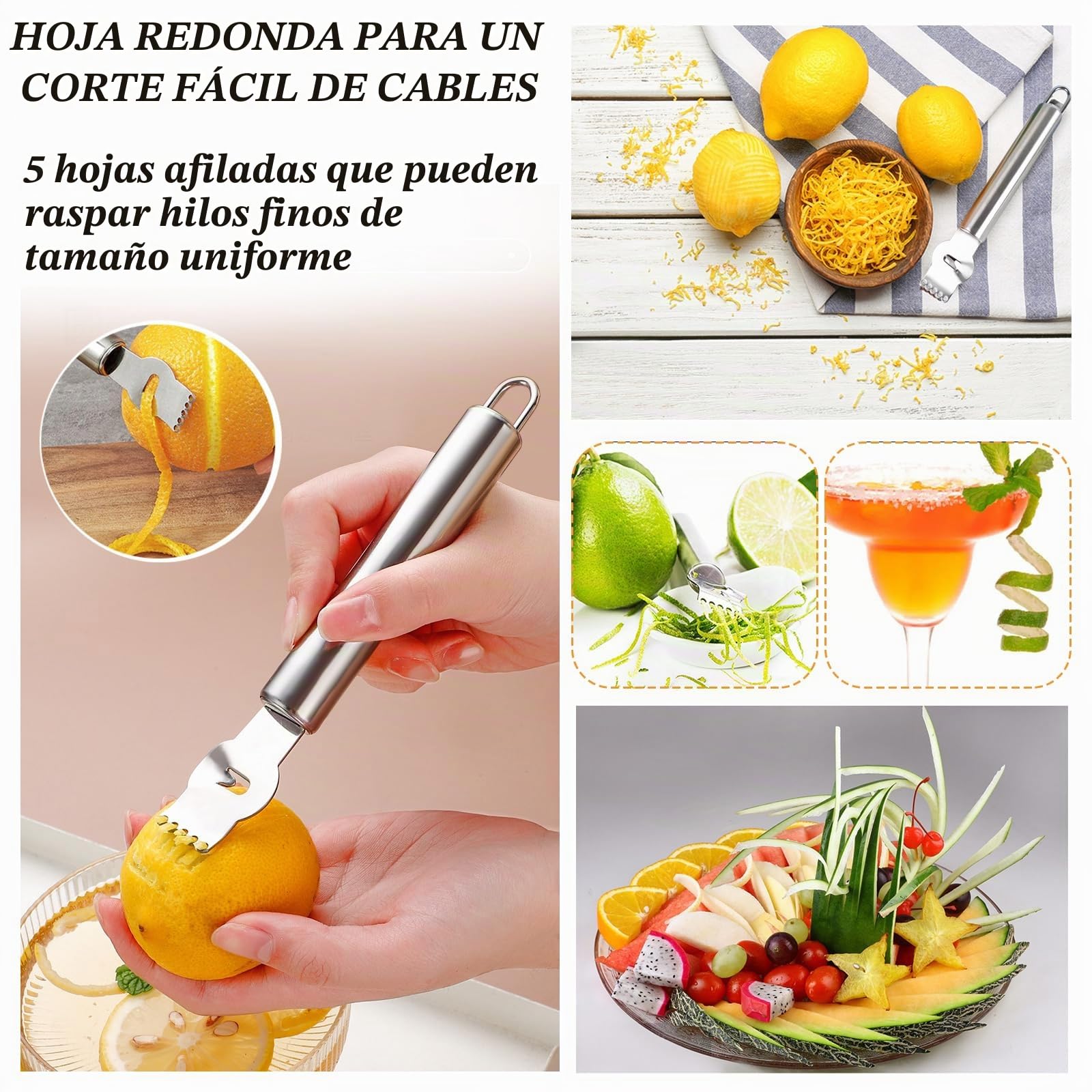 LPZMPZ 4 en 1 Descorazonador Herramienta Cuchara Vaciadora de Acero Inoxidable Manzanas Tallado Excavación Cocina Multifuncional para Ensaladas de Frutas Bolas de Melón Diy