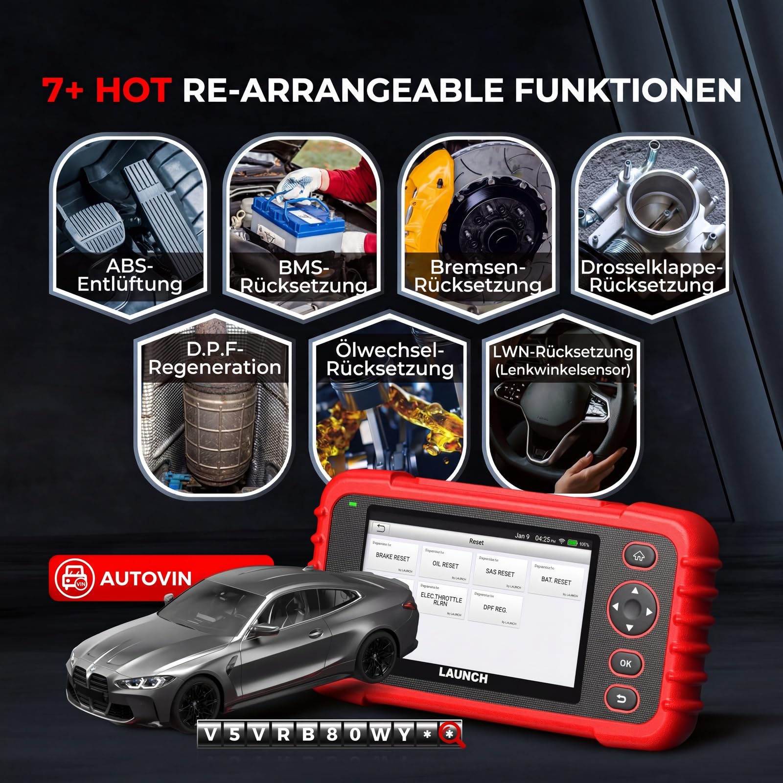 LAUNCH CRP123X V3.0 64G Diagnosegerät Profi OBD2 Scanner für alle Autos & Marken - 4-System-Diagnose mit Reset: EPB DPF Öl-Service, SAS/BMS Batterietest VIN-Auslesen INKL LEBENSLANGEN