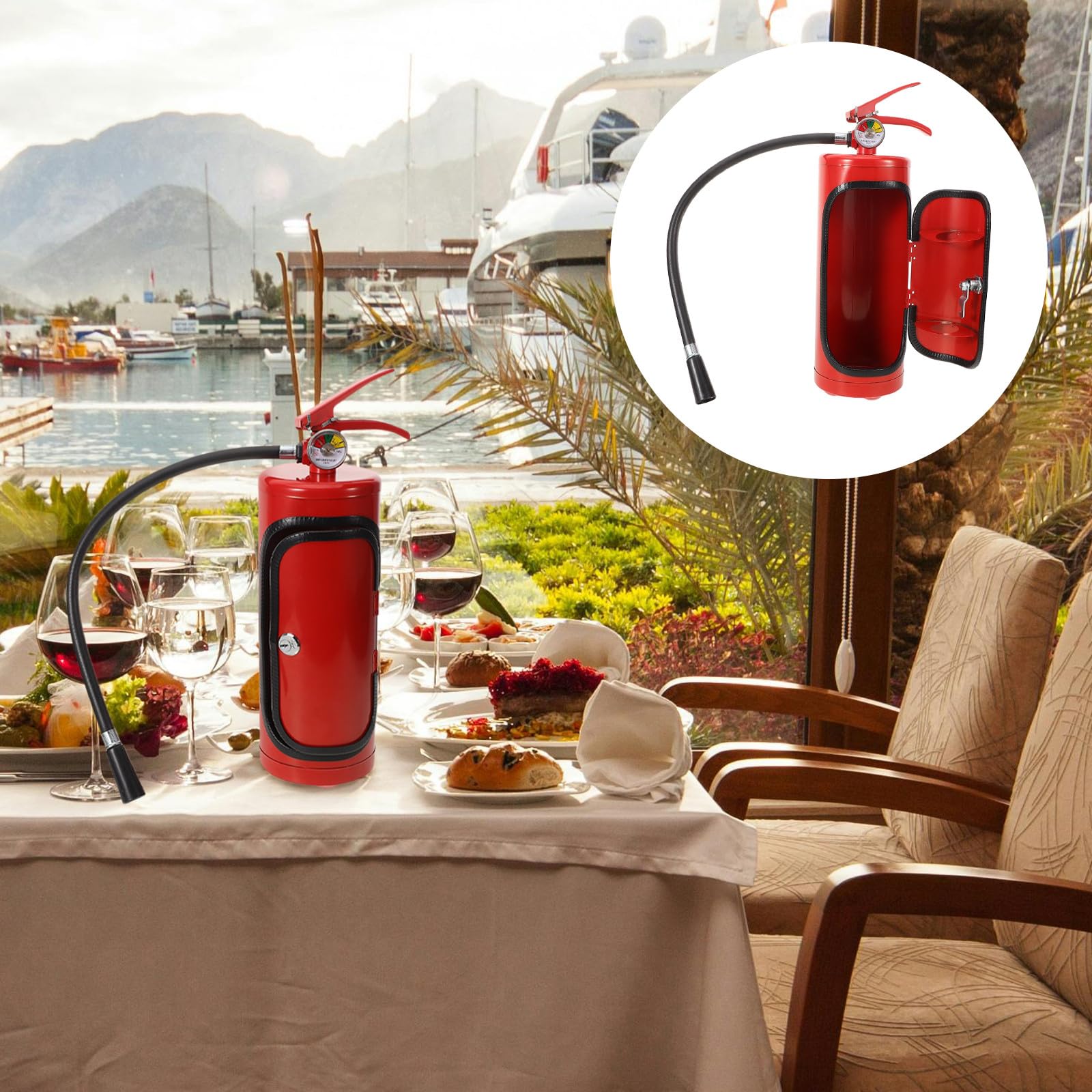 Generisch Feuerlöscher Minibar als Flaschenorganizer aus Robustem Metall Stilvolle Aufbewahrung für Wein und Spirituosen Geeignet für Feuerwehrleute und Sammler