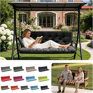 Outdoor Swing Cushions, 3 Seat Porch Swing Cushion Replacement with Backrest, Swing Cushions for Outdoor Furniture, for Porch Garden,Patio,Backyard Bench Cushion