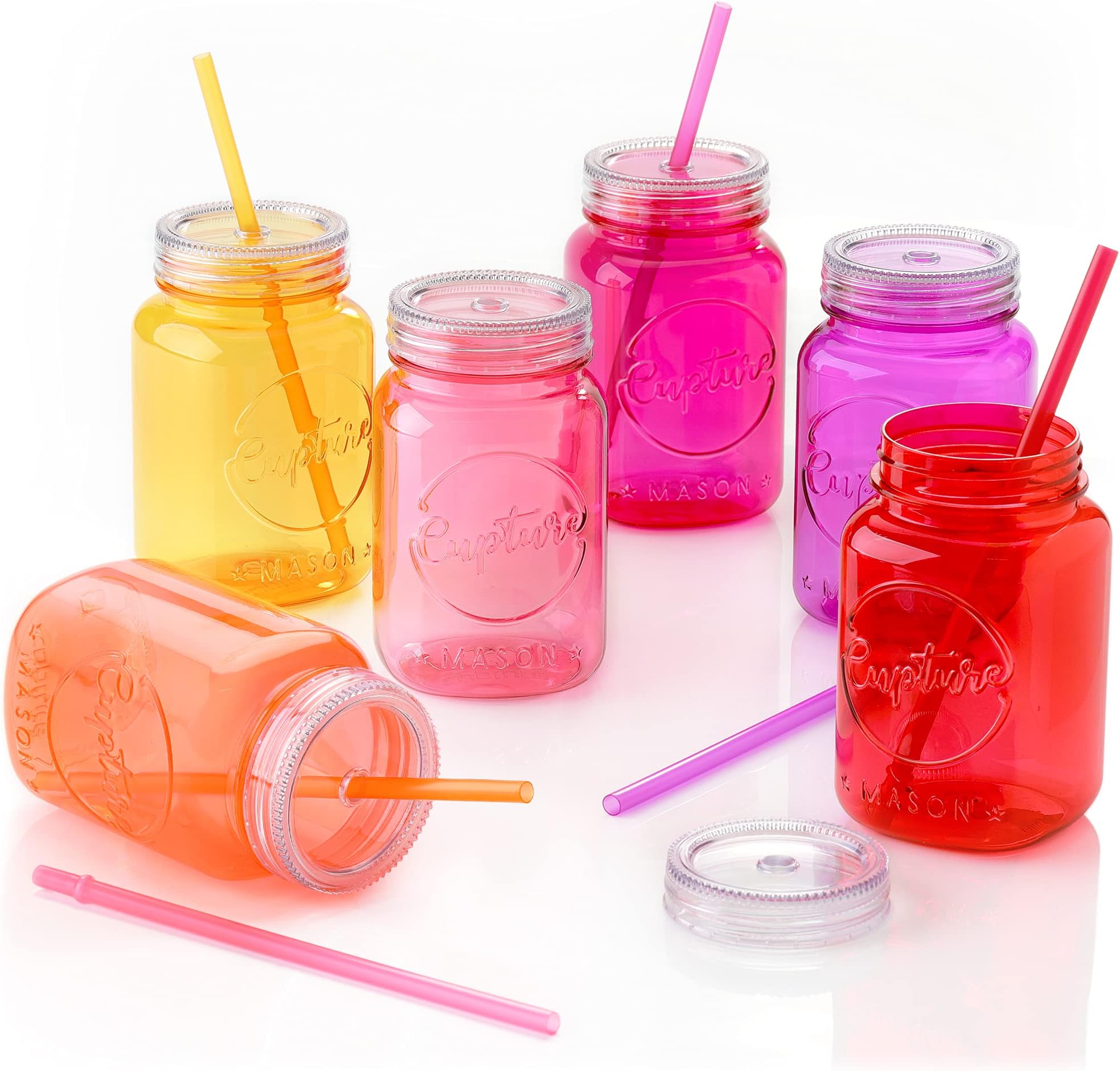 Zephyr Canyon Plastic Mason Jars with Handles, Lids and