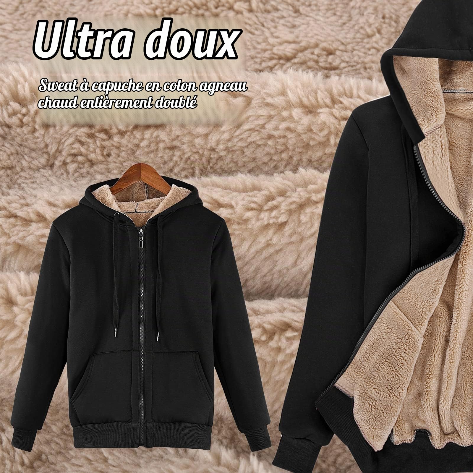 Niwicee Veste Polaire Femme Sweat À Capuche Doublure Polaire Chaud Doublure Zippée À Capuche Hoodies Sweatshirt Manches Longues Femme Sportsweater Fleece Automne/Hiver