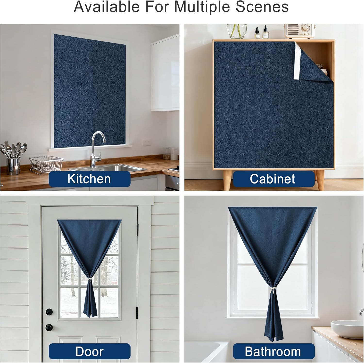 Foxdecor Adhesive Blackout Curtains for Bedroom Living Room 54 Inches Long, No Drill Window Blinds, Thermal Insulated & UV Protection, Light Blocking Drapes 1 Panel. (Dark Blue, 52" W x 54" L)