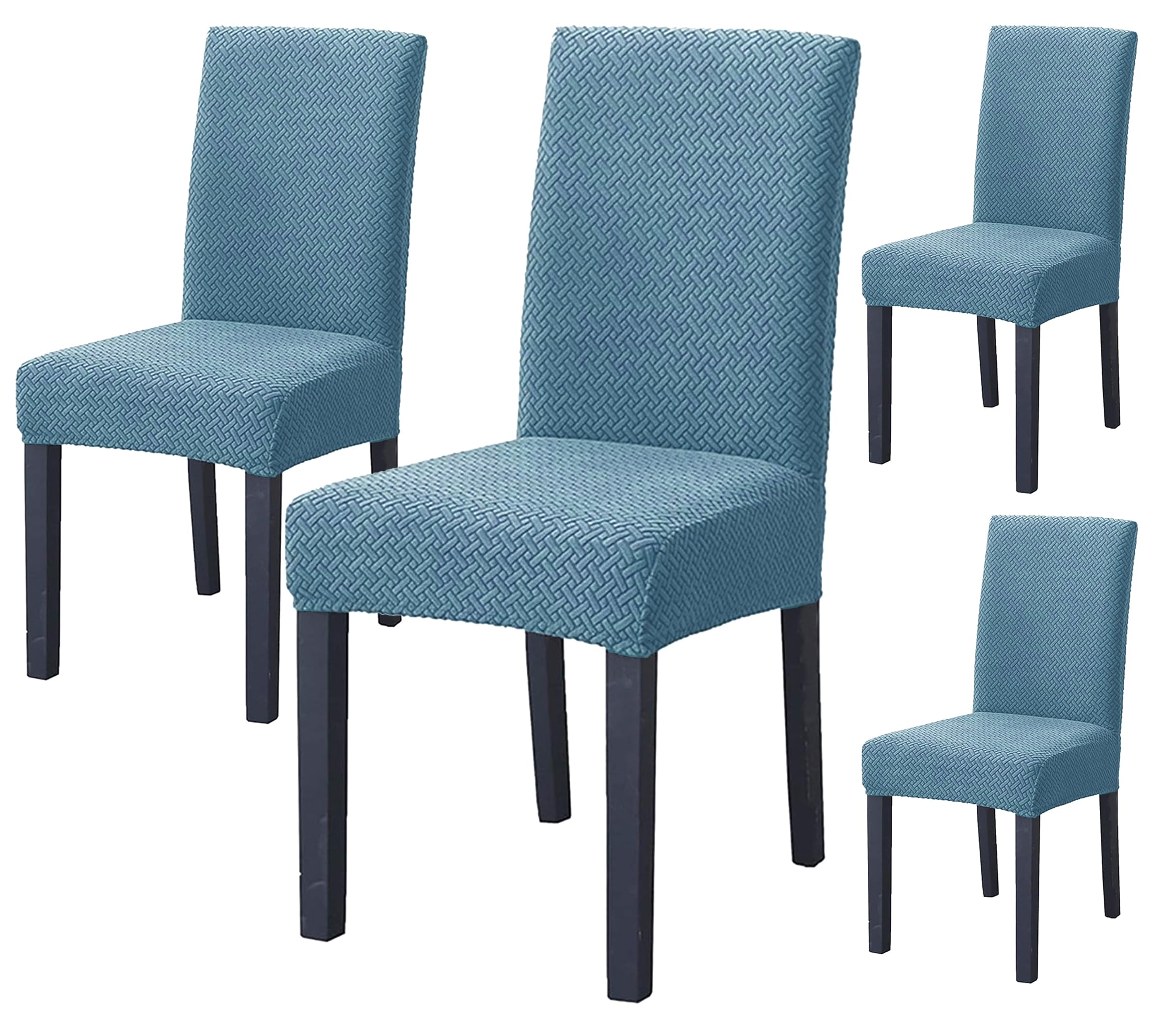 House of Quirk Elastic Jacquard Chair Cover Stretch Removable Washable Short Dining Chair Cover Protector Seat Slipcover (Pack of 4, Sky Blue)-image-12