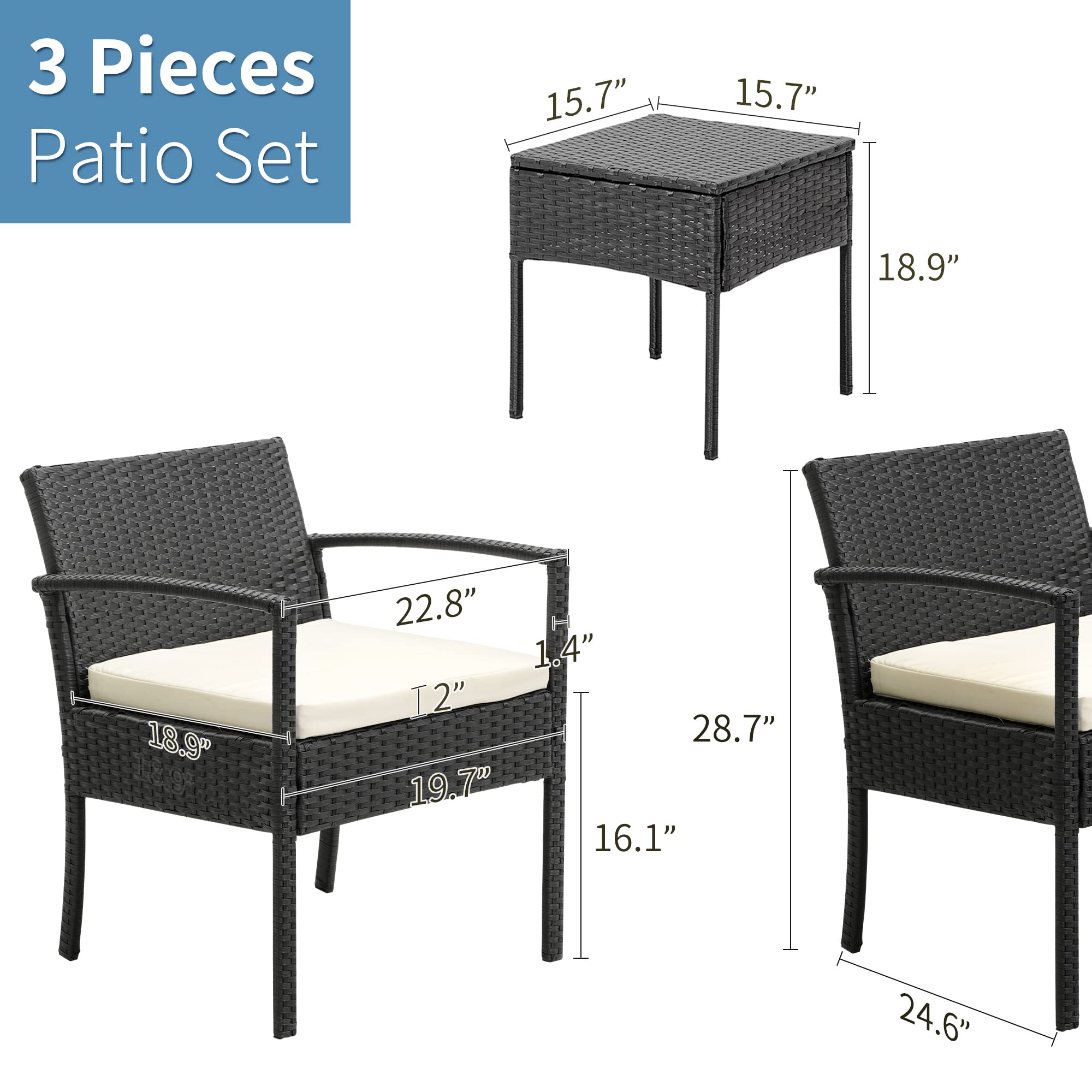 Buy IJIALIFE 3 Pieces Wicker Conversation Bistro Set, Indoor/Outdoor