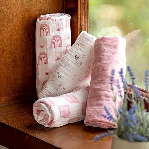 Miniatura 2 de Mantas de muselina para recién nacido, paquete de 4 mantas de bebé de algodón orgánico, grandes, 31.5 x 43.3 pulgadas, transpirables, suaves, para