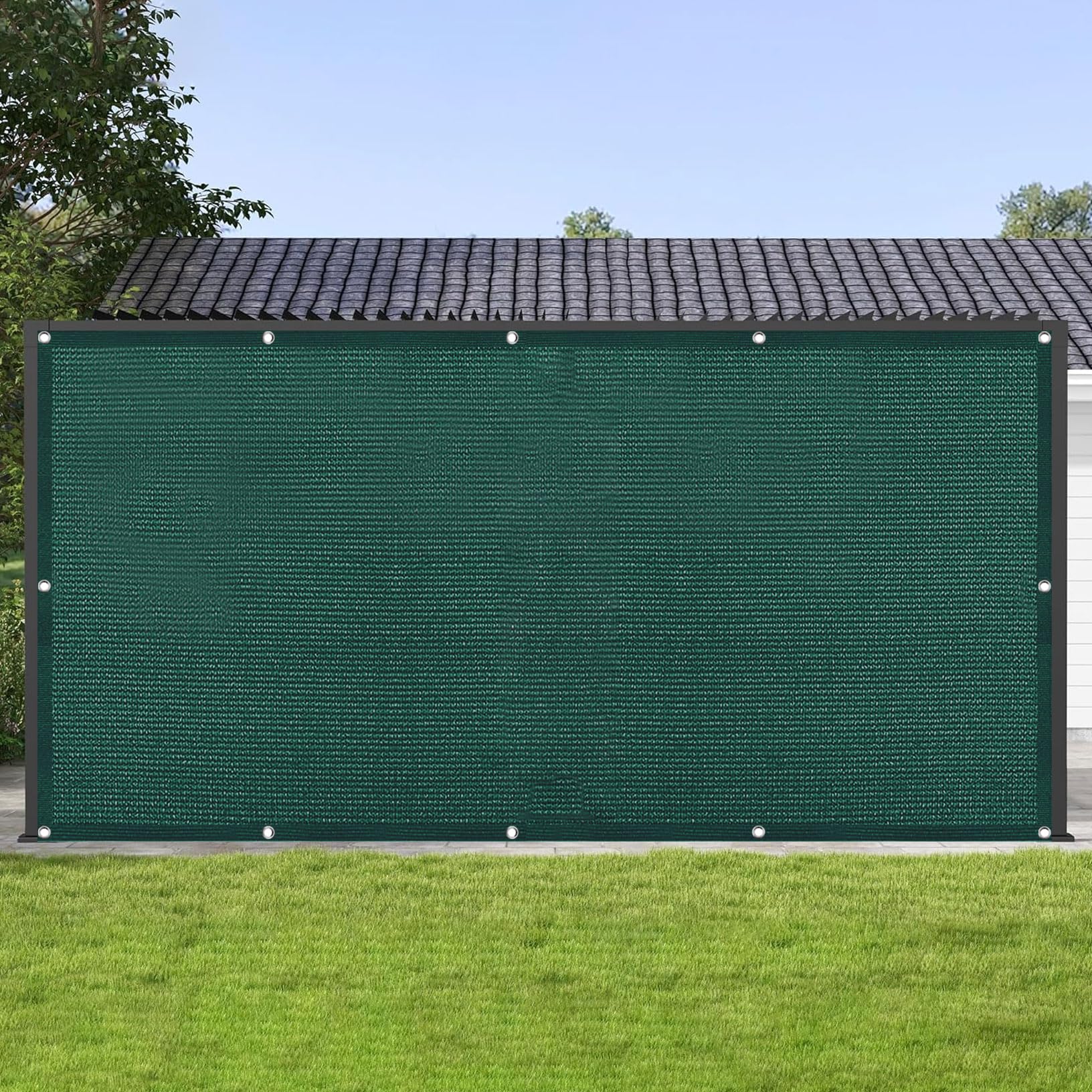 Toldo Vela de Sombra 100 x 450 cm Rectangular 95% Protección Rayos UV Transpirable Toldos Exterior con Ojales, Resistente Al Desgarro para Jardín Balcon Piscina Patio, Verde Oscuro
