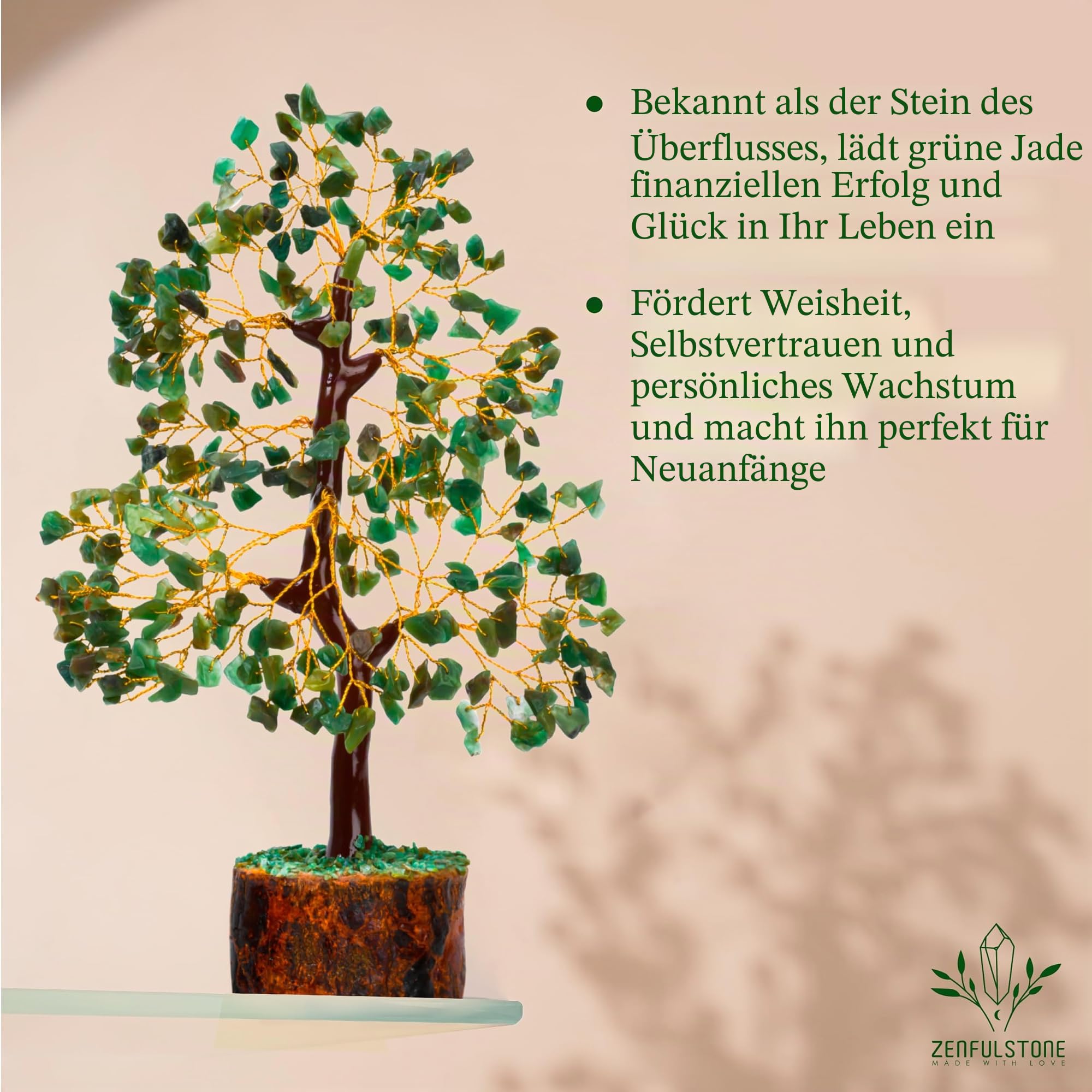 ZENFULSTONE Baum des Lebens aus grüner Jade für Glück und Wohlstand, Dekoration für Zuhause und Büro, handgefertigter Bonsai für Reichtum, Balance und Glück, perfektes Wohlfühlgeschenk für geliebte