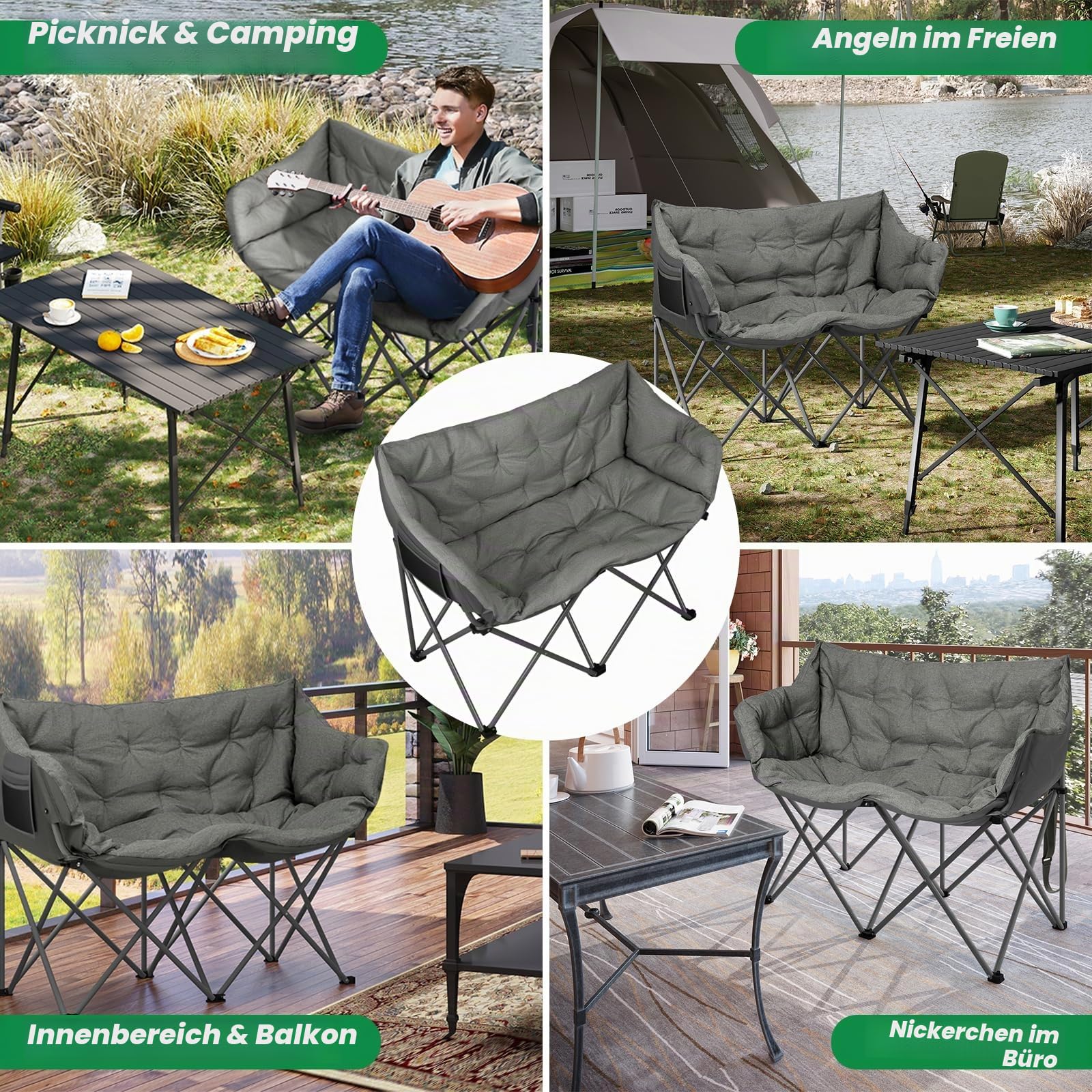 WOLTU Campingstuhl Faltbar für 2 Personen, 121 cm breit