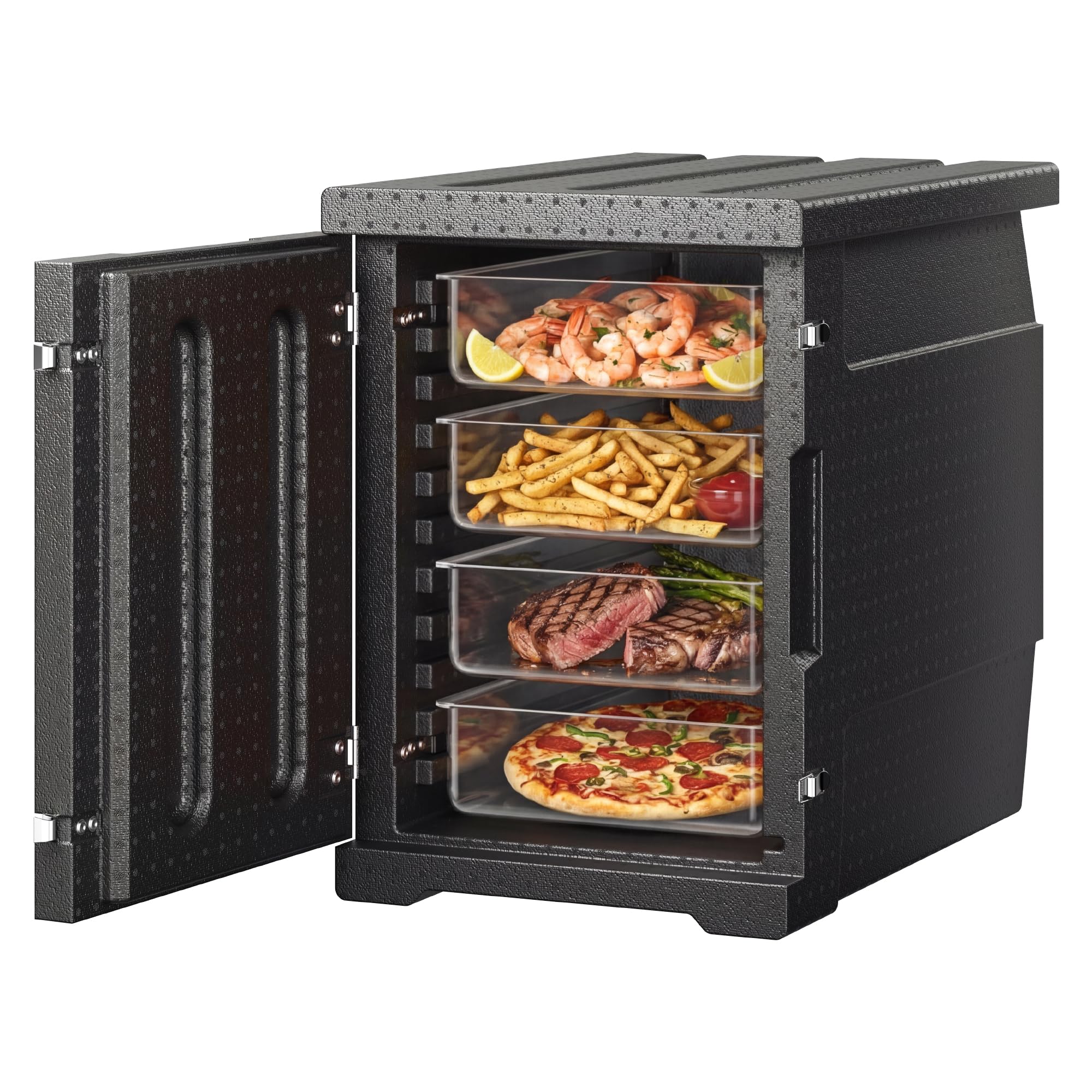 VEVOR Conteneur Isotherme 90 L Boîte de Transport en LLDPE à Chargement Frontal Portable pour Garder au Chaud ou Froid Bacs Alimentaires Traiteur Restauration Restaurant Cantine 640x435x600 mm