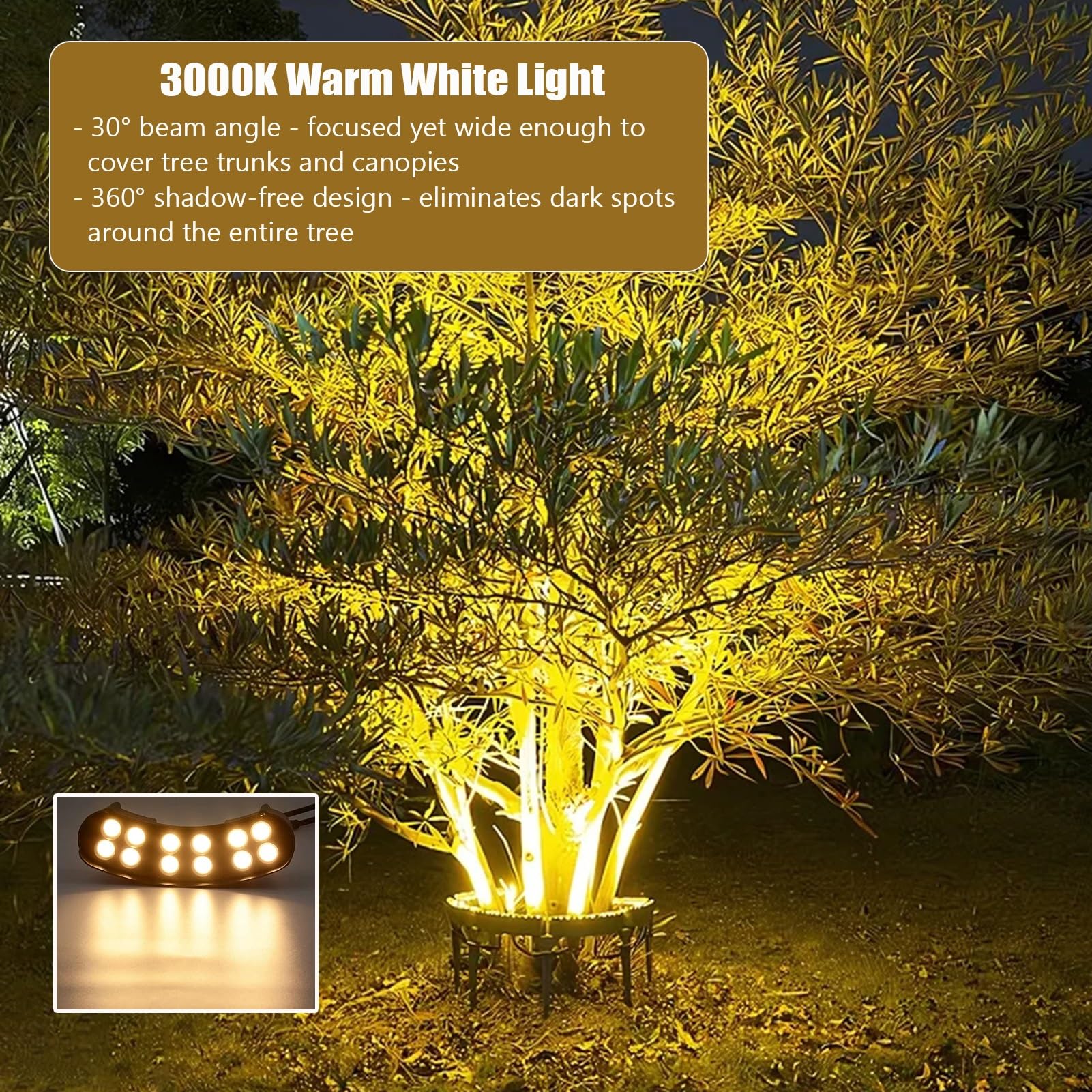 Lampa krajobrazowa LED, wodoodporna lampa LED IP65, 3000 K, ciepłe białe pierścienie świetlne do palm, dziedzińców, trawników i ogrodów zewnętrznych (220 V AC, 7 lamp)