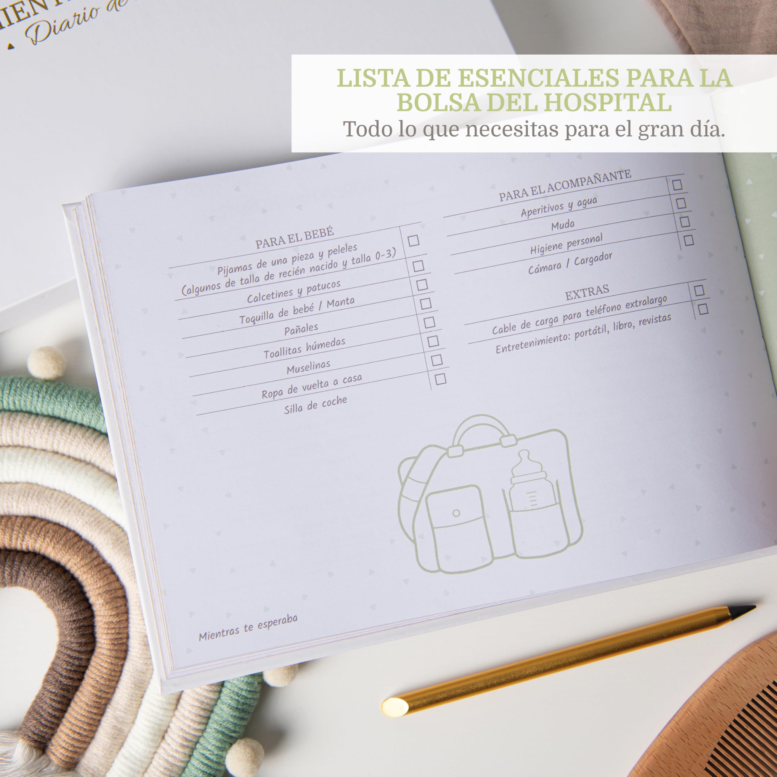 Diario Embarazo + Lápiz Metálico + Caja Regalo con Cierre Magnético | Album Embarazo | Libro Embarazo | Agenda Embarazo | Regalos Embarazadas Originales. (Español)