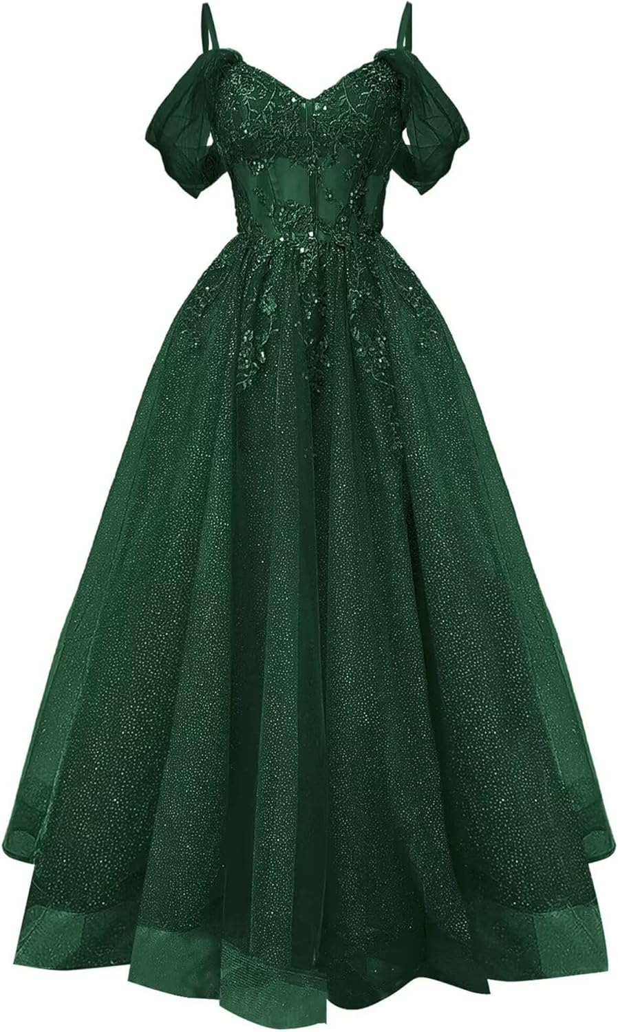 Lace Glitter Tulle Prom Dresses with Slit Long Ball Gown A-line Formal Evening Wedding Party Gown with Pockets