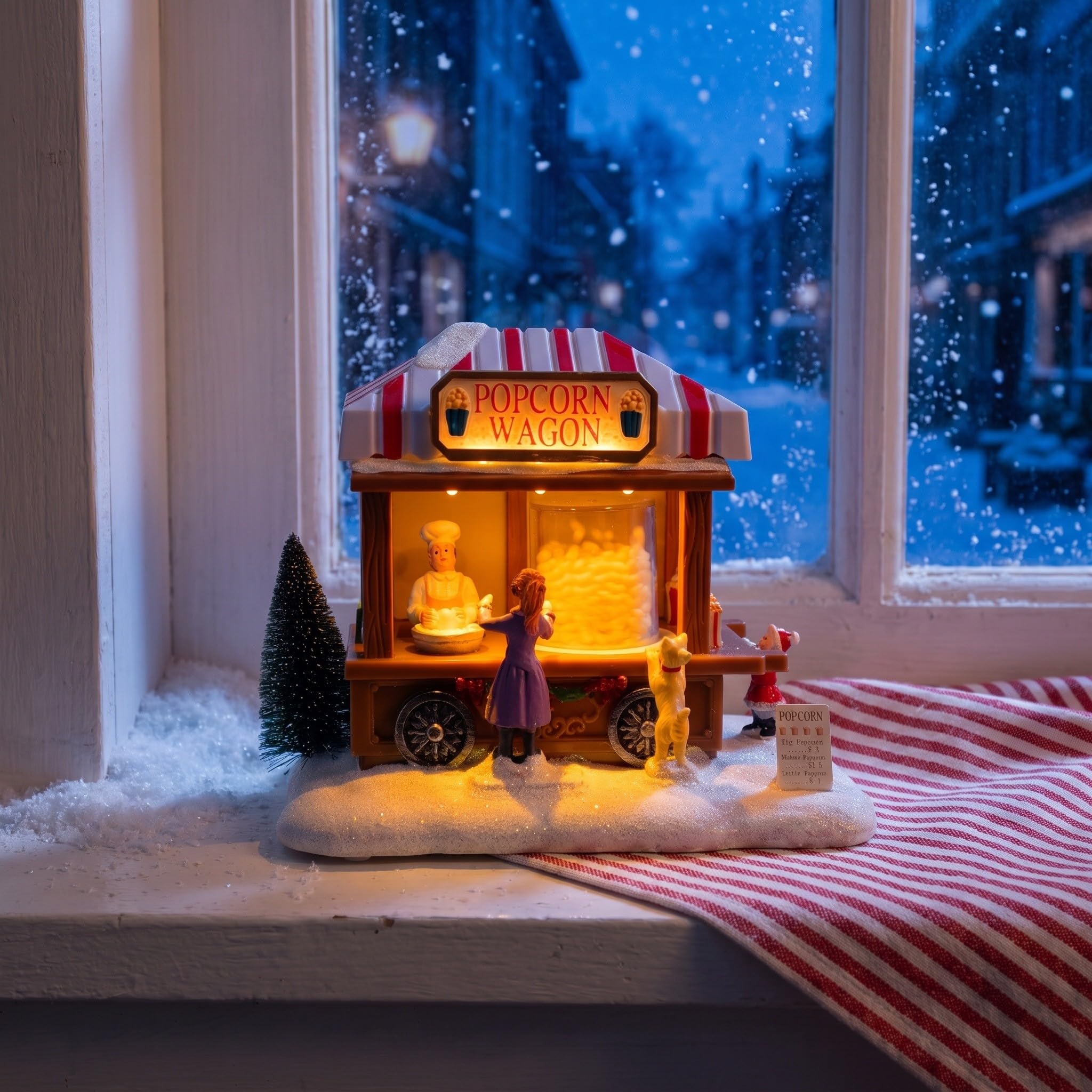 Didiseaon Casas de Pueblo navideño, Carrito de Palomitas de maíz con Luces