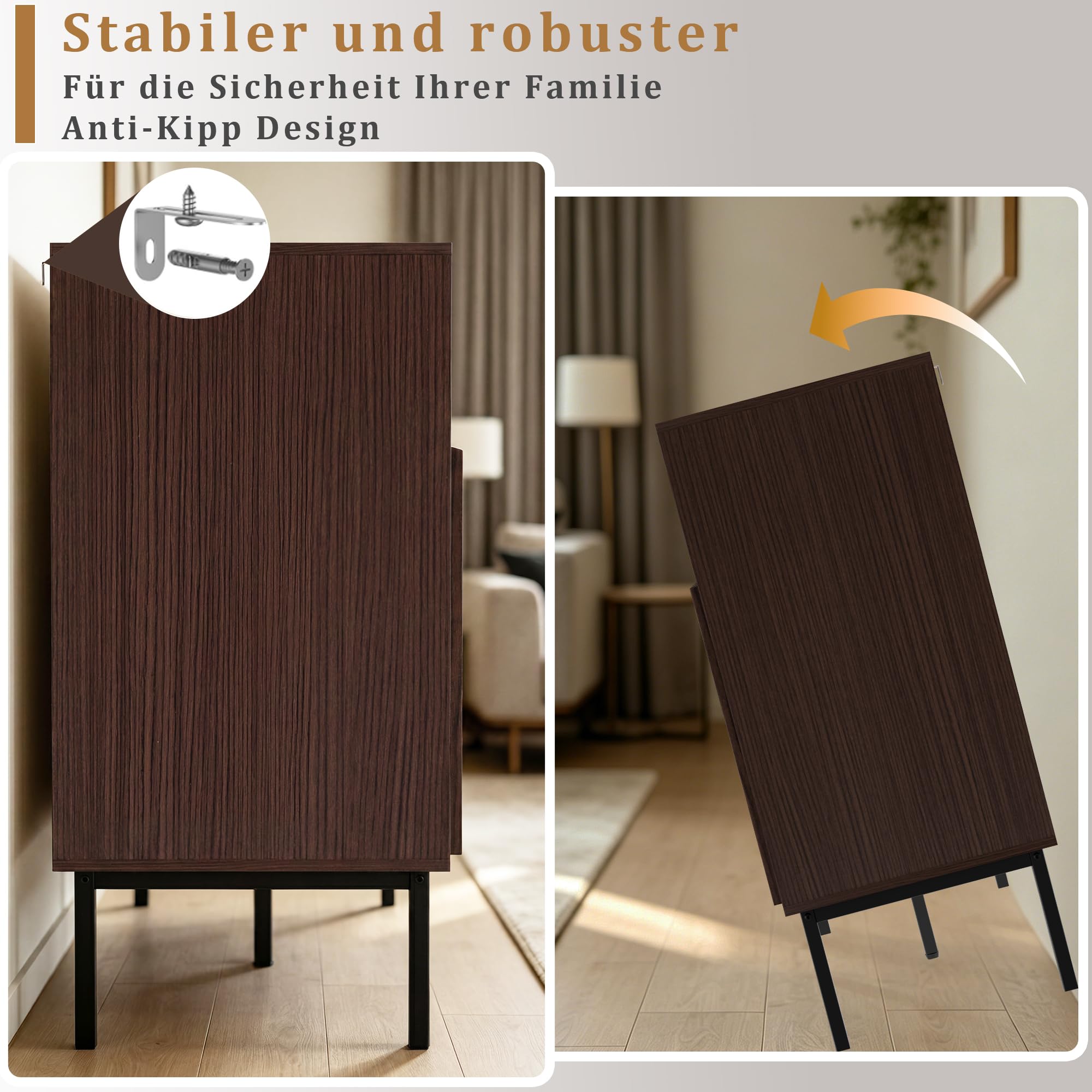 UEV Sideboard mit 3 Türen, 105 x 39 x 80cm, Aufbewahrungsschrank Küchenschrank, Kaffeebar Schrank für Wohnzimmer Schlafzimmer Flur Küche