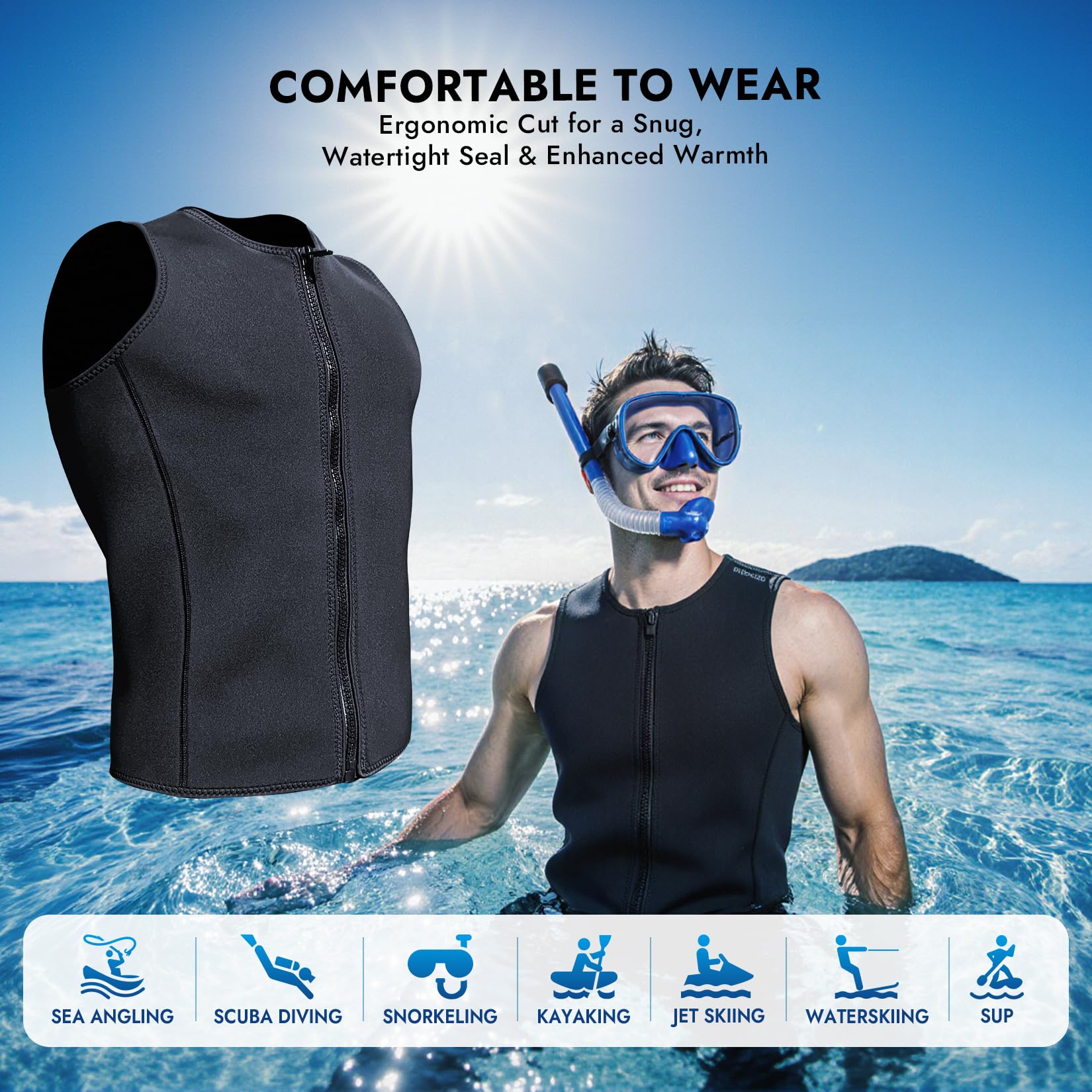 Neopren-Oberteil 3mm Thermisch Ärmellose Schwimmoberteile für Männer Frauen Tauch- & Schwimmweste für Tauchen Surfen Segeln Schlankheits-Sauna