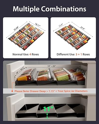 Miniatura 4 de IIIOIIIA Organizador de cajones de especias integrado, bandeja de condimentos de acero inoxidable de 4 niveles para cajones de cocinagabinete