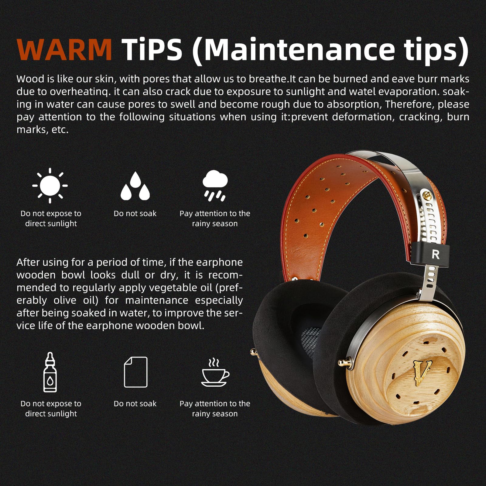 okcsc Cuffie retrò R11 con retro aperto, con driver in lega di magnesio da 53 mm, padiglioni auricolari in legno naturale e un cavo audio da 3,5 mm, ideali per l'uso quotidiano, ascoltare musica e