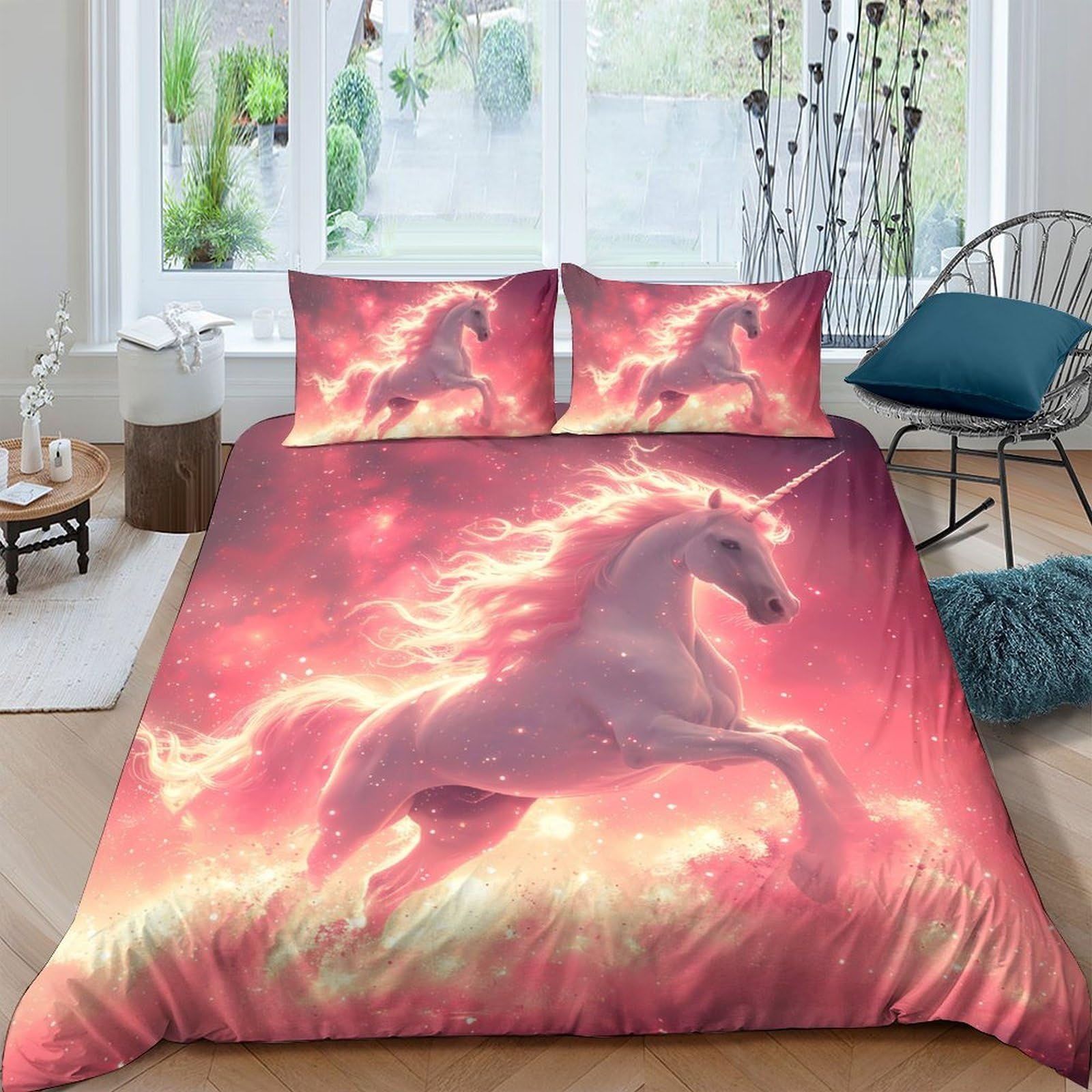 Ctjqhvkz Style-6 3D Printed Pink Unicorn Fitted Sheet Microfiber Soft Mattress Cover Fantasy Bedroom Decor For Adult Teen Single（135X200cm）