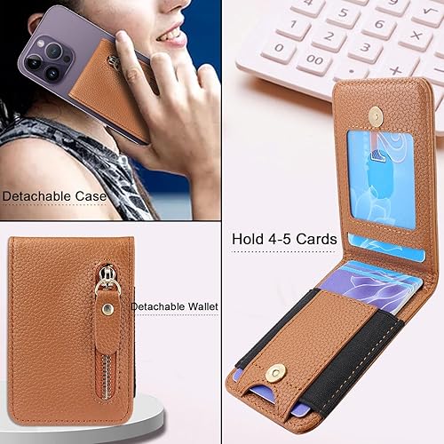 Miniatura 8 de Lacass Tarjetero con cremallera y función atril para teléfono para la parte posterior del teléfono, adhesivo para iPhoneSamsungMotoBLUNokia y la