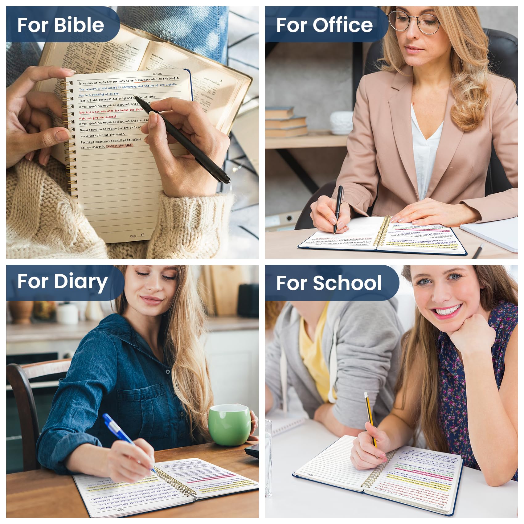 Taja Confezione da 6 quaderni a spirale a righe per lavoro, 140 pagine, formato A5 (14,5 x 20,1 cm), copertina rigida, a righe, per prendere appunti, perfetti per ufficio, scuola, casa, blu navy